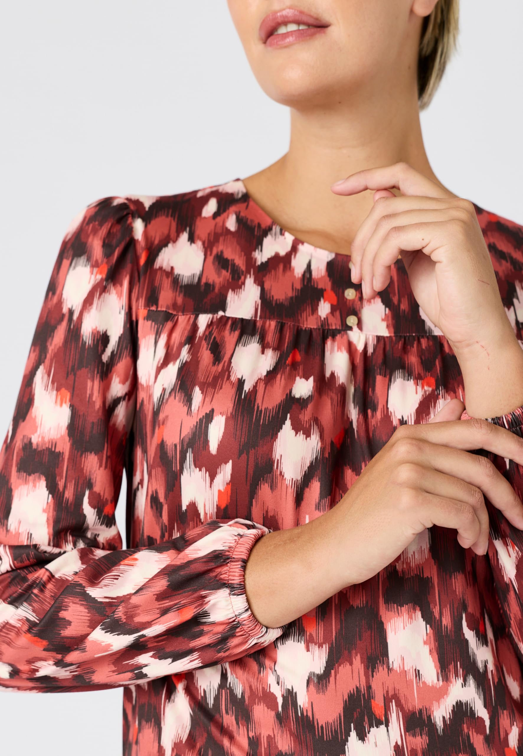Damart Prêt-à-porter T-shirt stampata a maglia calda donna rosso bordeaux