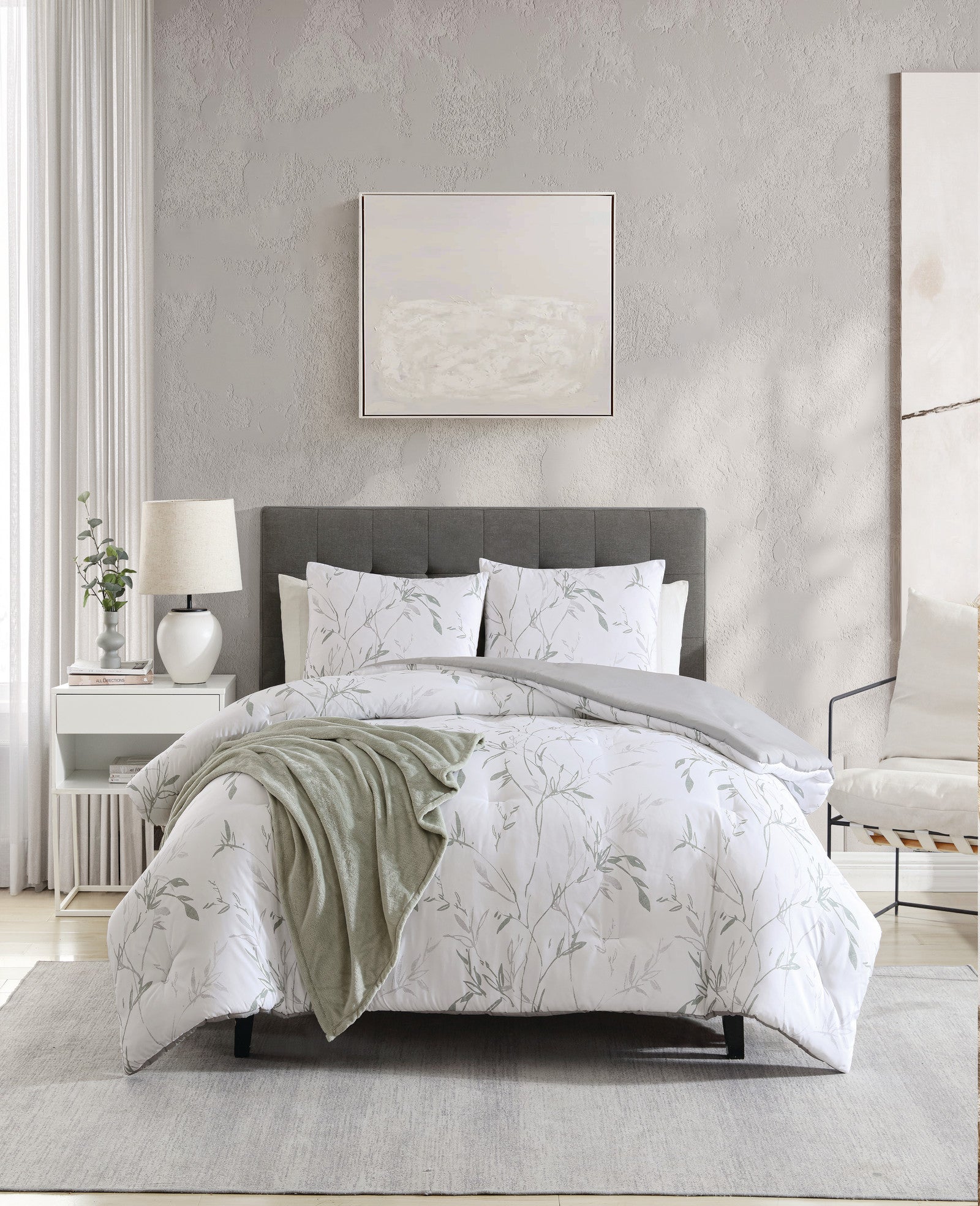 Kenneth Cole Reaction Home & Bedding Ink Wash Vine Comforter + Sham Set set piumone verde