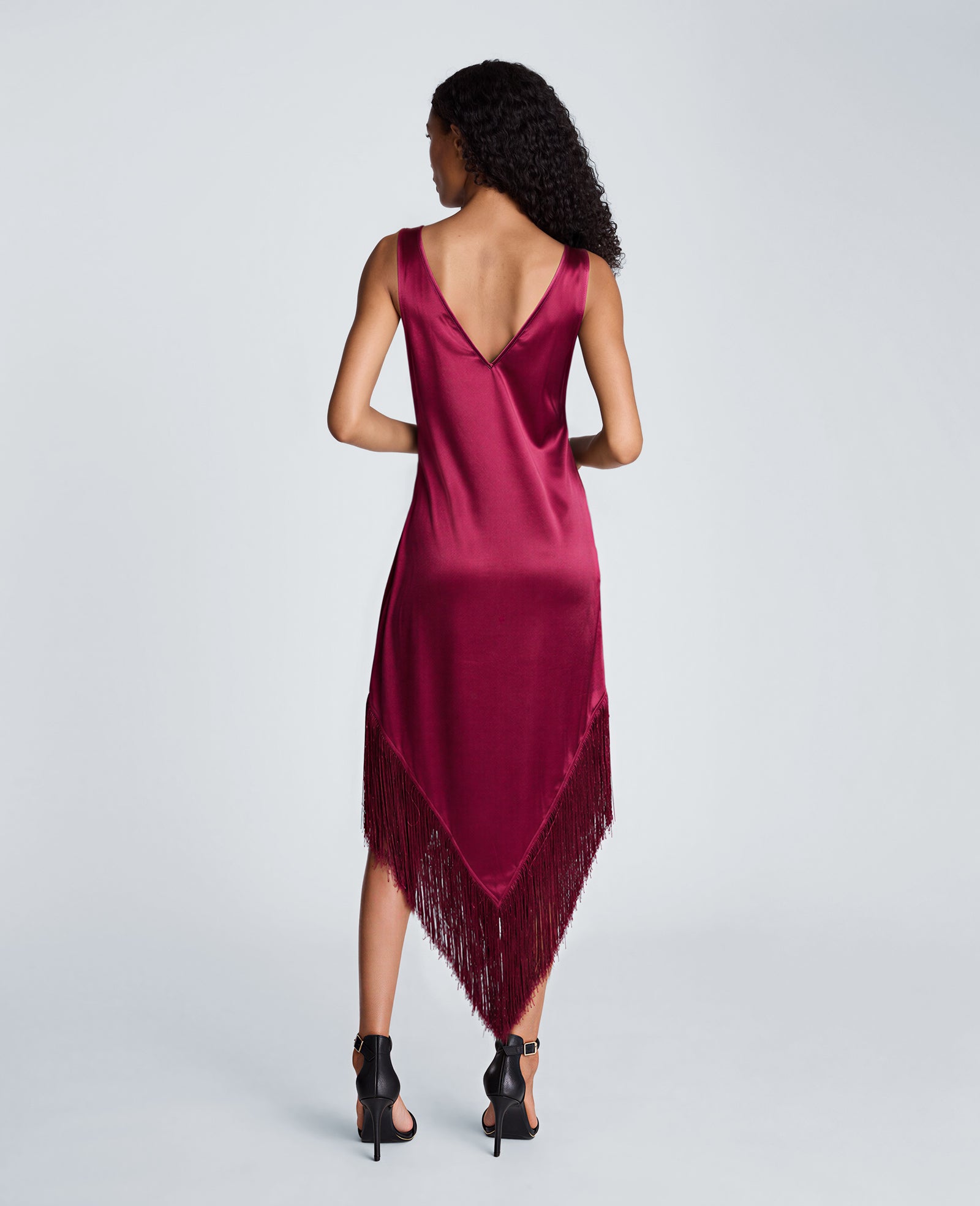 Kenneth Cole Reaction Clothing Fringed Hem Liquid Satin Midi Dress abito midi Red Plum 0 in raso
