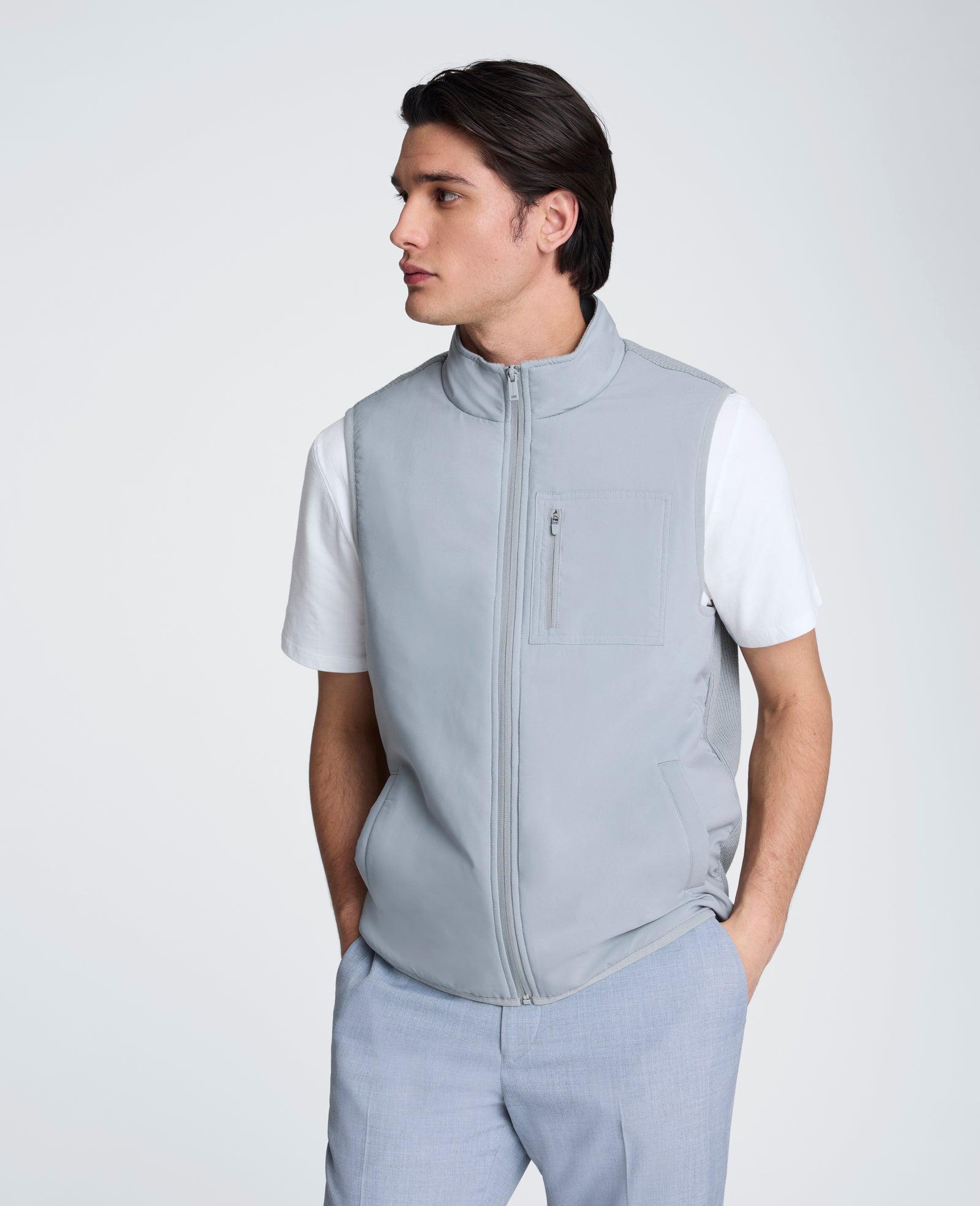 Kenneth Cole Reaction Clothing Mixed Media Vest gilet uomo grigio imbottito