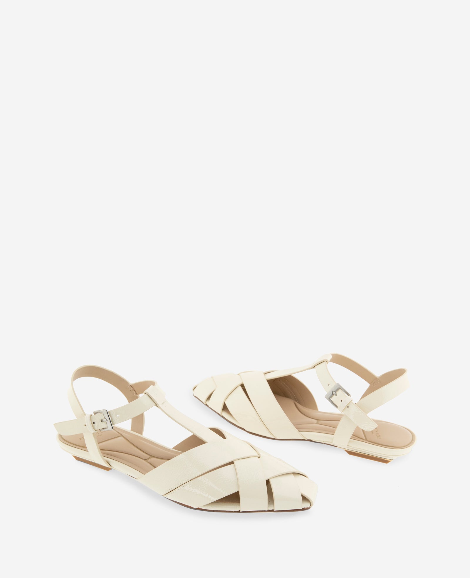 Kenneth Cole Reaction Shoes Bindy Woven Leather T-Strap Sandal sandalo beige pelle