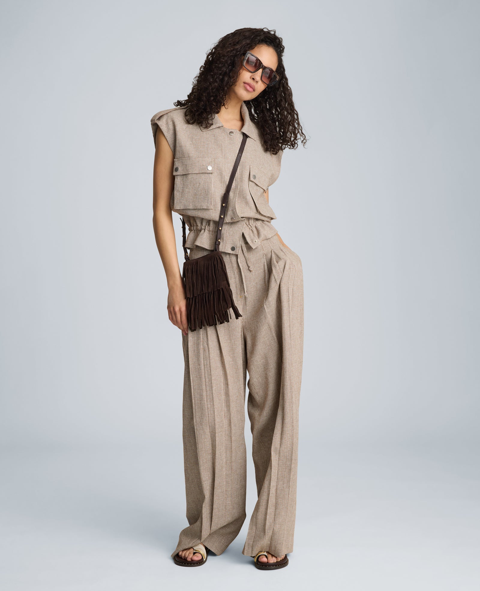 Kenneth Cole Reaction Clothing High Rise Fly Front Wide Leg Triple Pleat Pant fantasia bruna