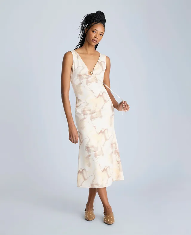 Kenneth Cole Reaction Clothing Sleeveless V-Neck Midi Dress abito midi Oyster Multi