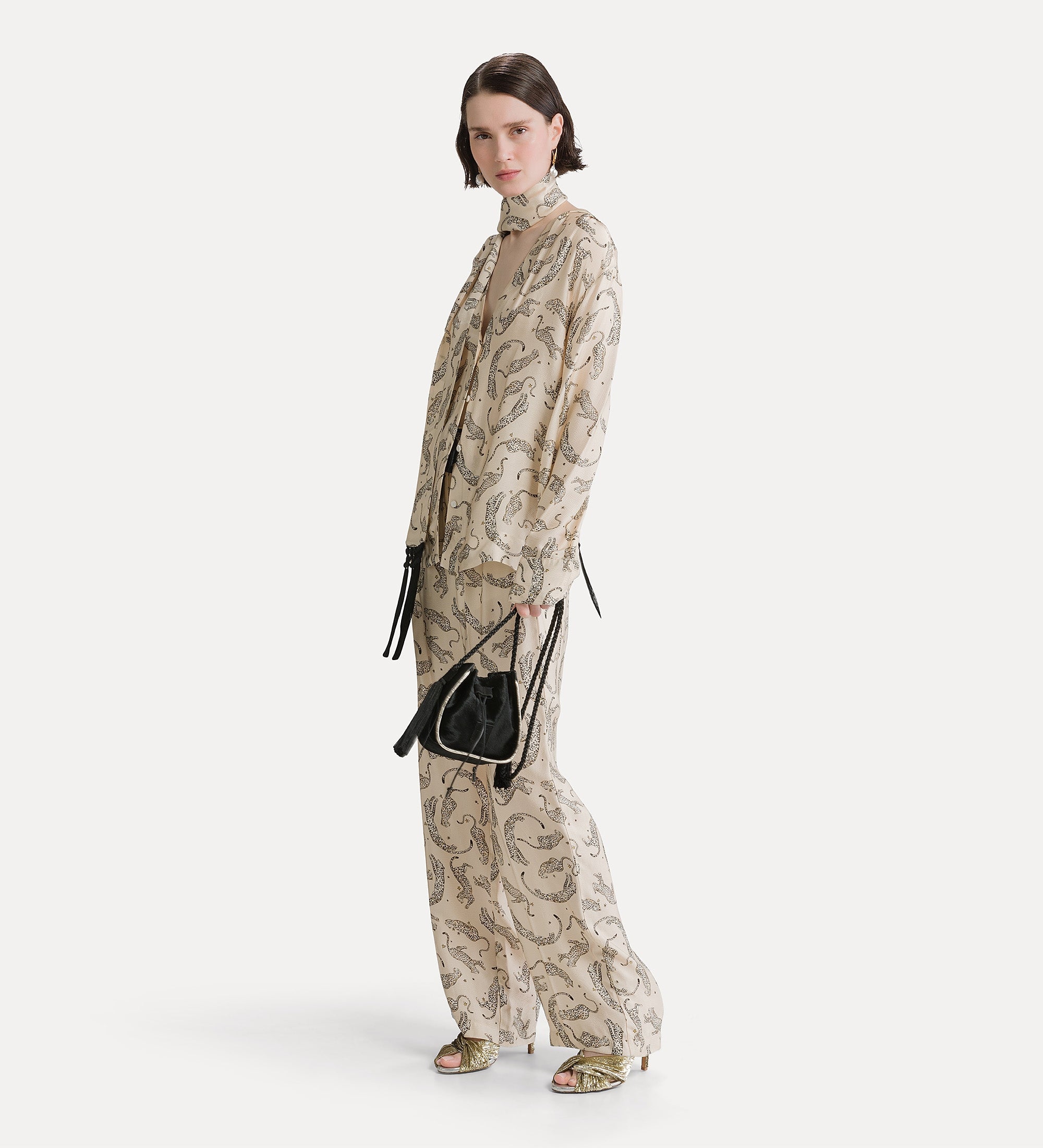 Forte Royal Leopard pantaloni in raso avorio