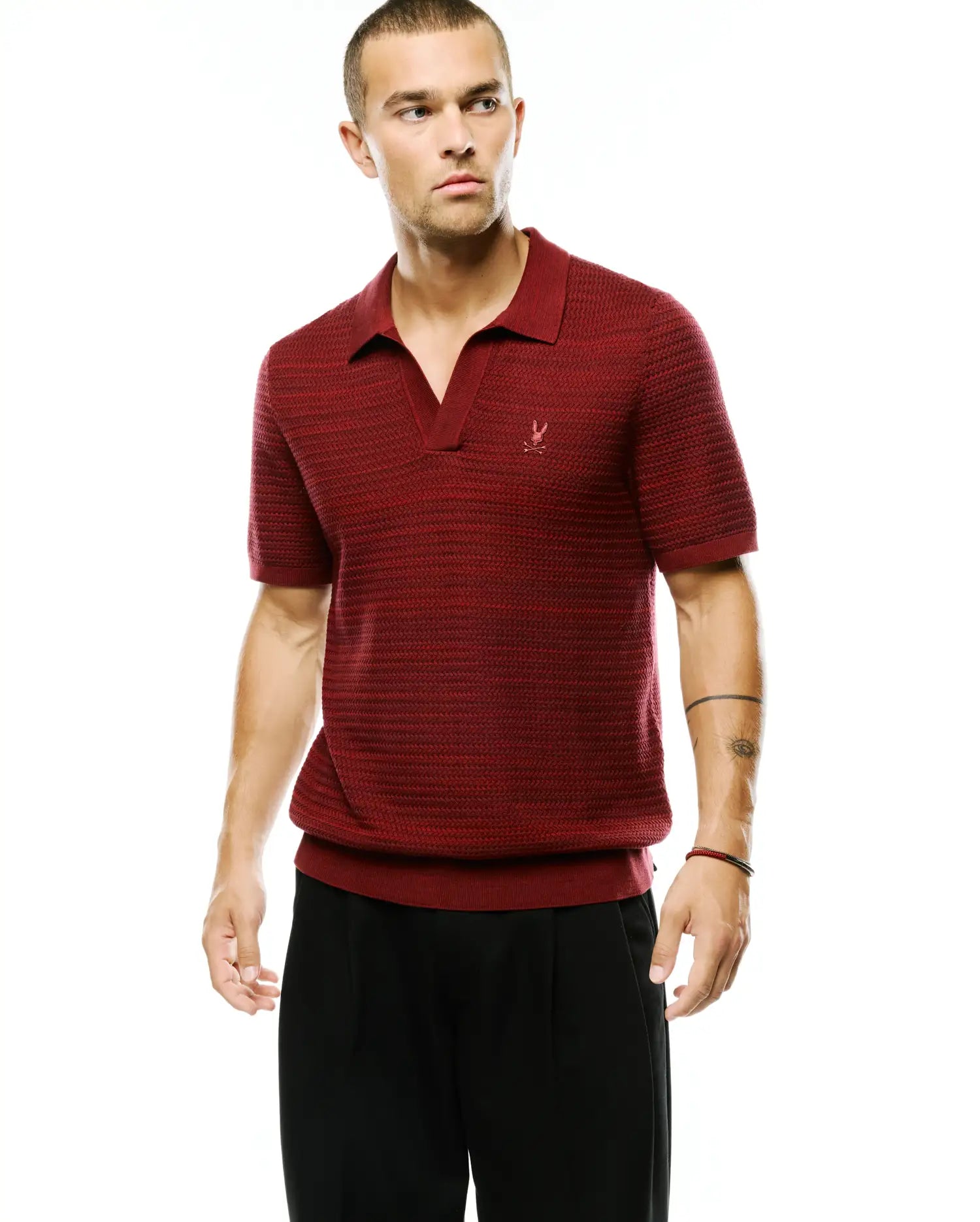 Psycho Bunny Men's Polos MEN'S DEVON BRAIDED KNIT POLO MT0100401 polo rosso in cotone