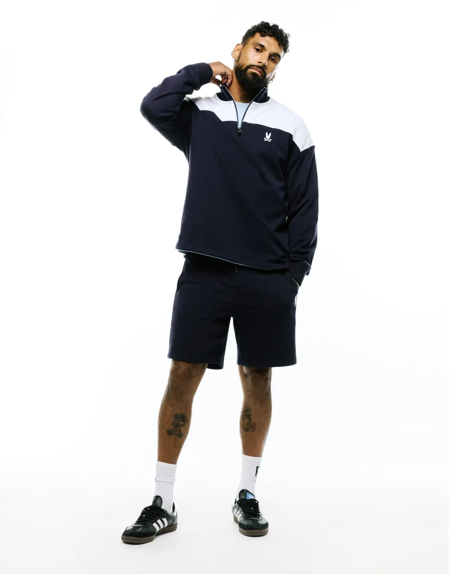 Psycho Bunny Men's Sweatshirts & Hoodies GABE MT0500184 felpa blu mezza zip relaxed