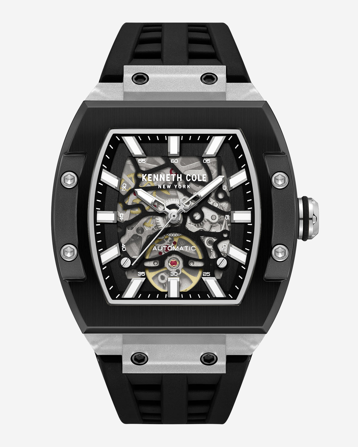 Kenneth Cole Reaction Watches Skeleton Automatic Silicone Watch orologio nero