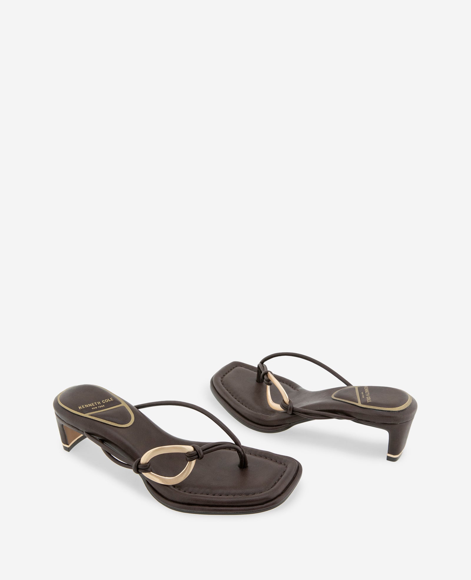 Kenneth Cole Reaction Shoes Madrid Leather Embellished Heel Sandal sandalo marrone tacco basso