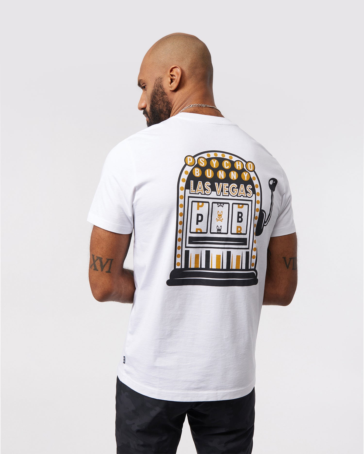 Psycho Bunny Men's Tees Vegas City Tee B6U967X1PC T-shirt bianca in cotone Pima