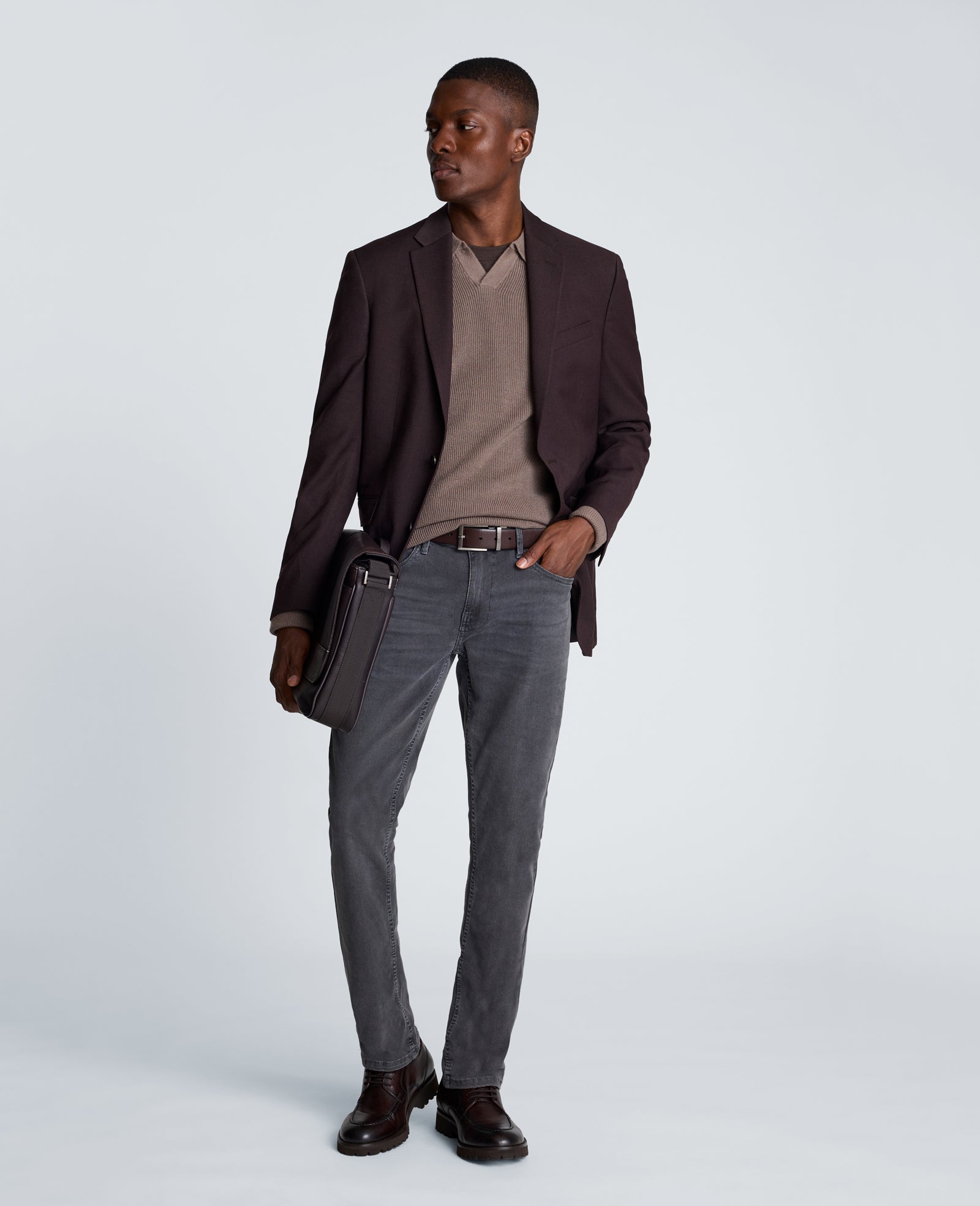 Kenneth Cole Reaction Clothing Long Sleeve Johnny Collar Polo polo marrone mélange