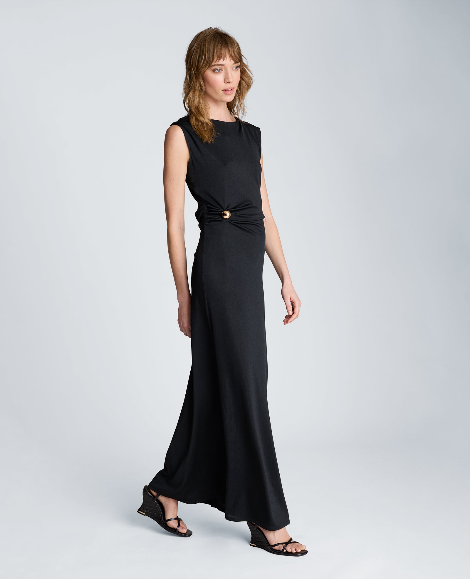 Kenneth Cole Reaction Clothing Drape Waist Maxi Dress abito nero