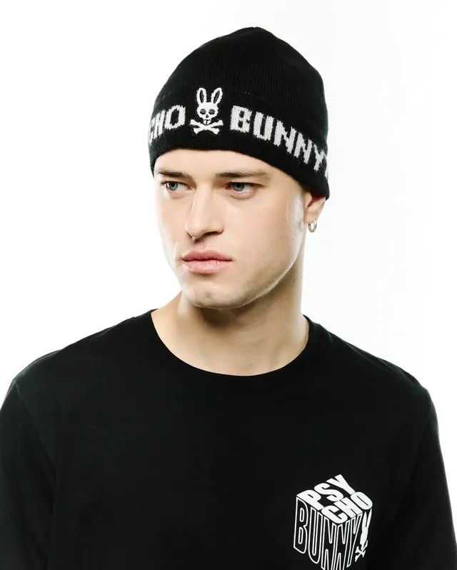 Psycho Bunny Accessories Men's Eugene Merino Beanie berretto nero lana merino