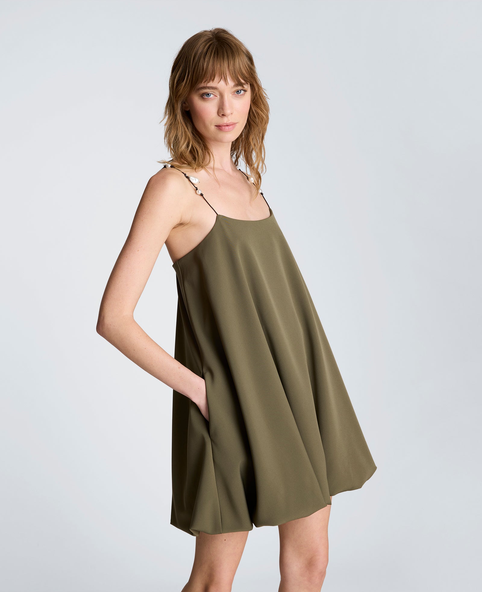 Kenneth Cole Clothing Bubble Hem Mini Dress vestito verde babydoll