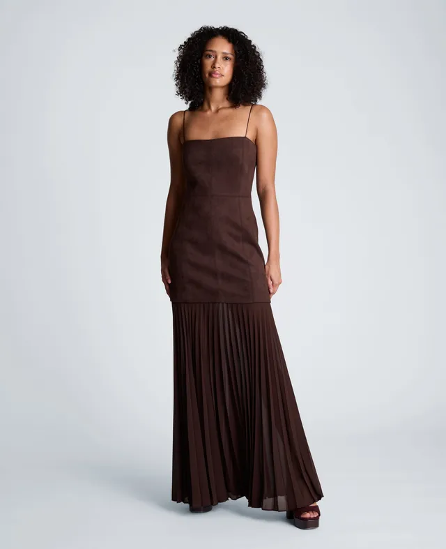 Kenneth Cole Reaction Clothing Combo Pleated Midi Dress abito midi marrone medio plissé