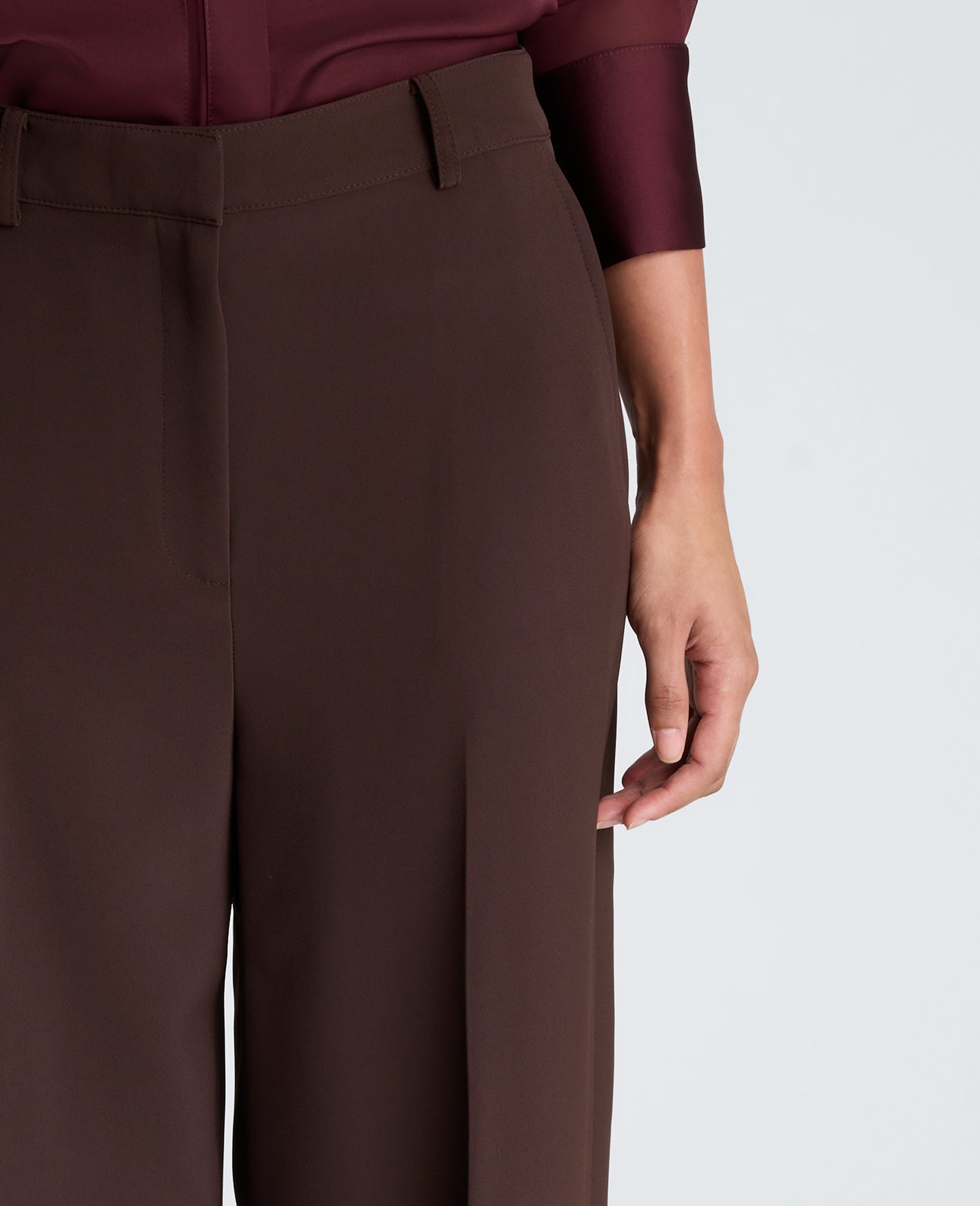 Kenneth Cole Reaction Clothing Fly Front High Rise Wide Leg Pants with Slash Pocket pantaloni Medium Bark vita alta
