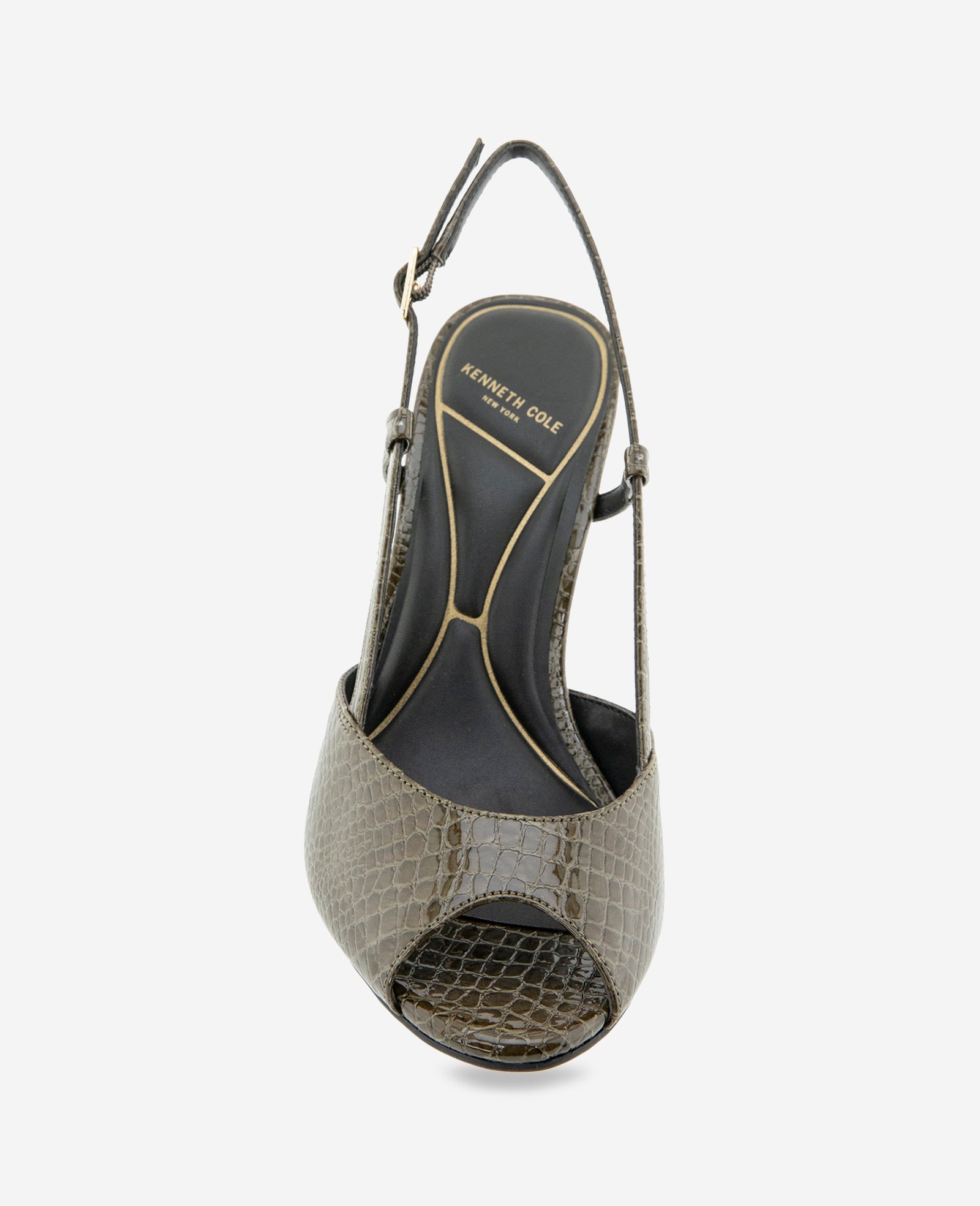 Kenneth Cole Reaction Londyn décolleté slingback olive croco tacco 9,5 cm