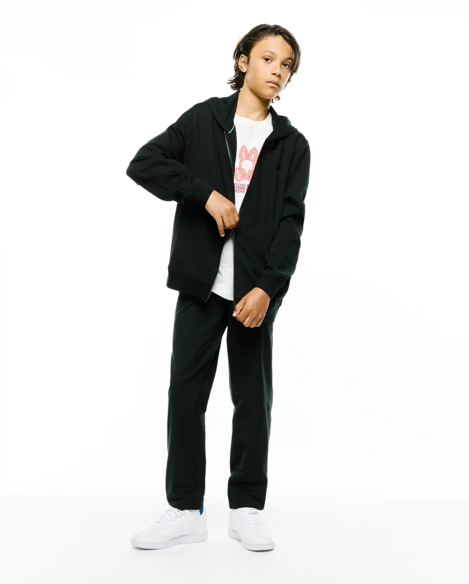 Psycho Bunny Kids Sweatshirts & Hoodies KIDS MARC FULL-ZIP HOODIE KT0500082 felpa nera
