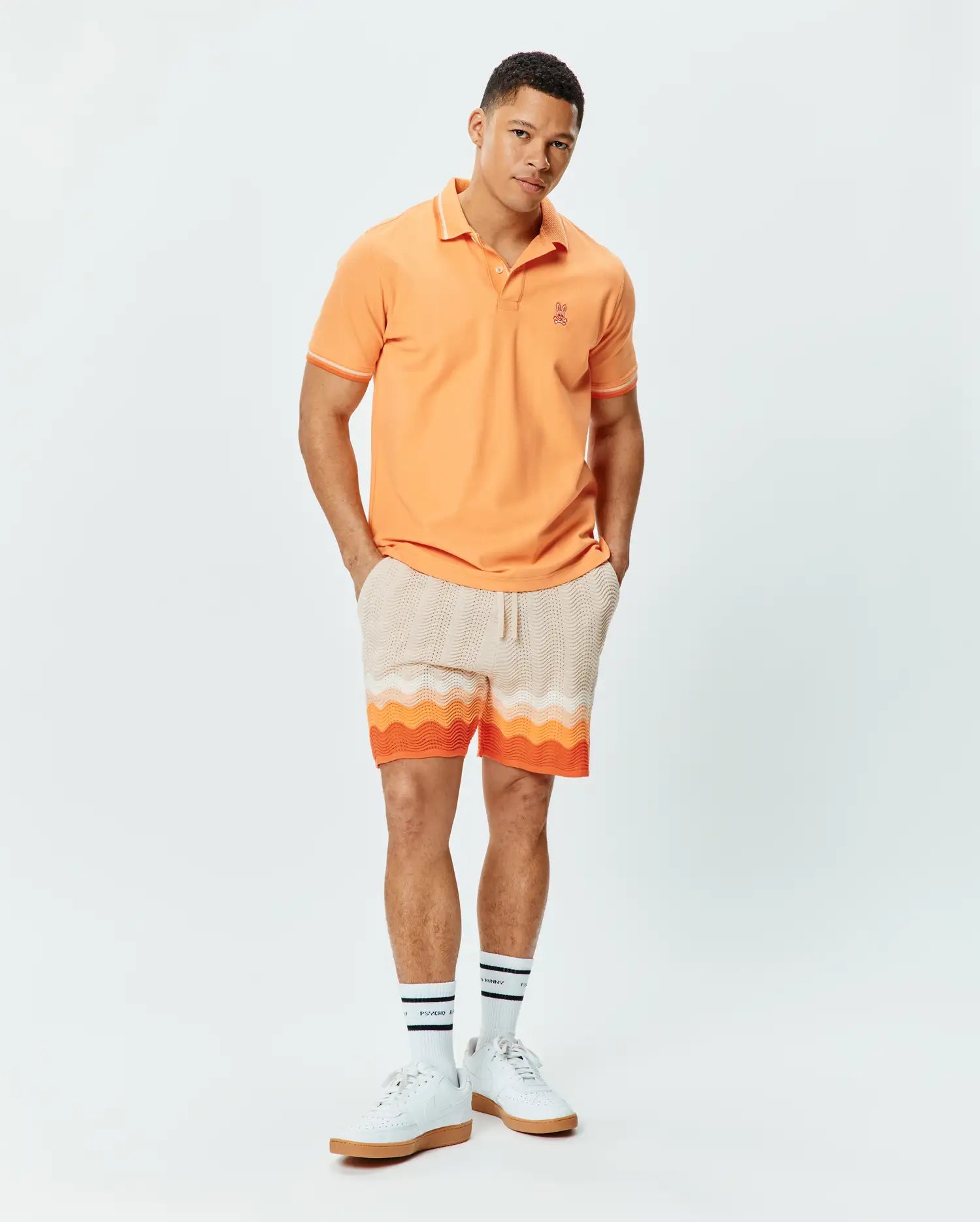 Psycho Bunny Men's Polos Holden Pique Polo polo arancione cotone Pima