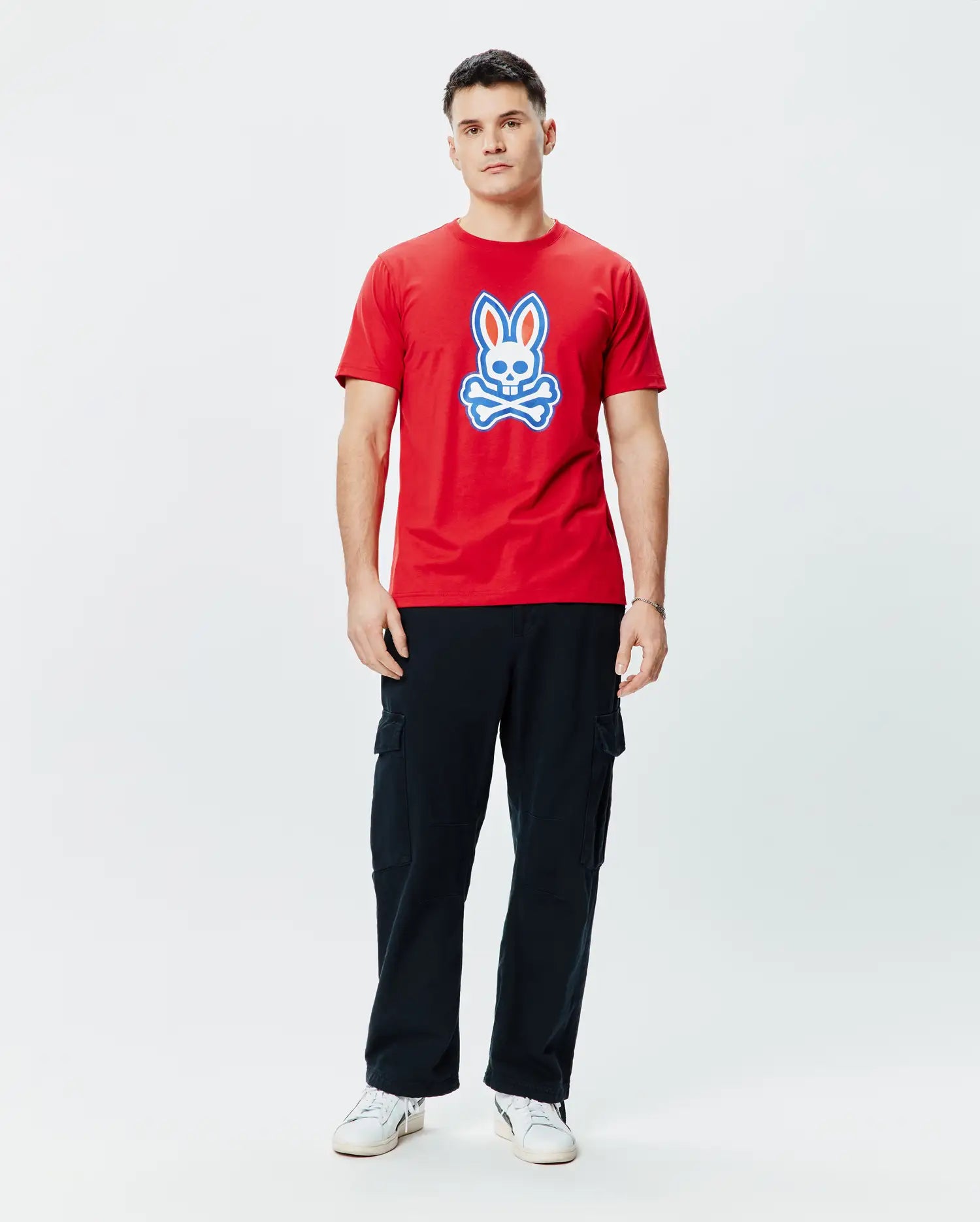 Psycho Bunny Men's Tees John Graphic T-shirt rossa in cotone Pima
