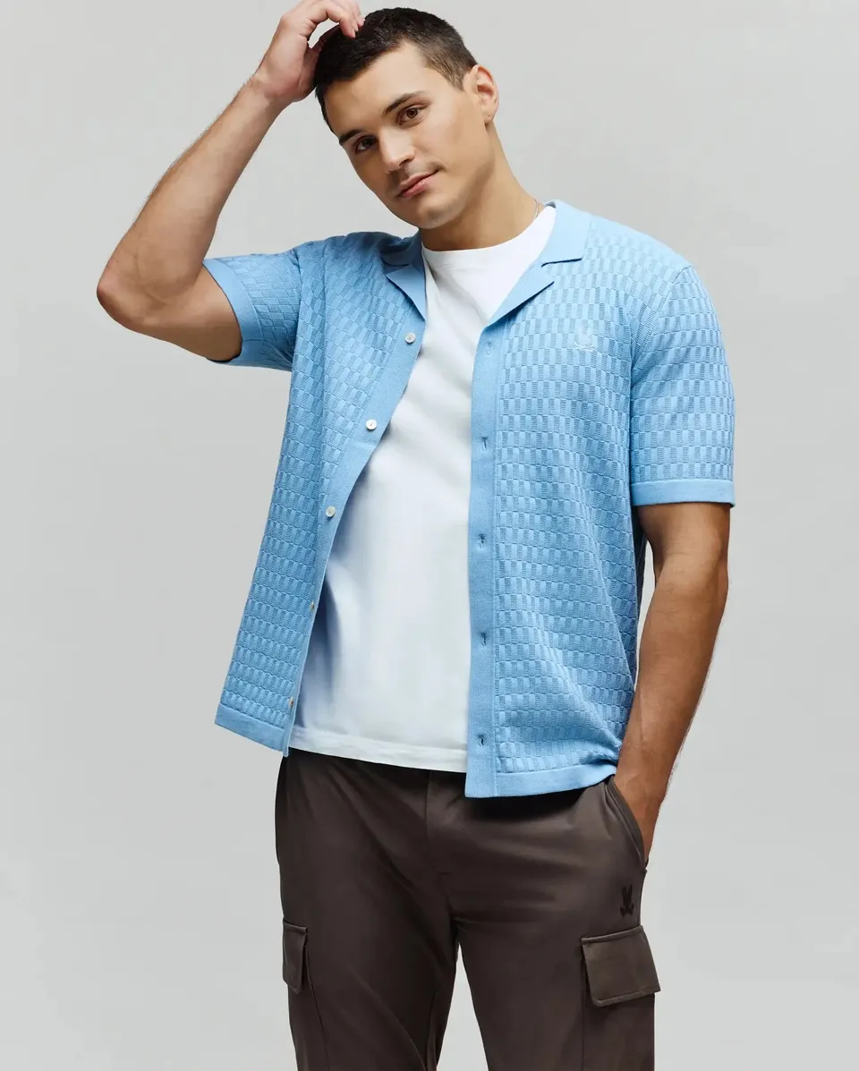 Psycho Bunny Men's Shirts Xandros Knit Shirt MT0300144 camicia Glacier Lake in cotone