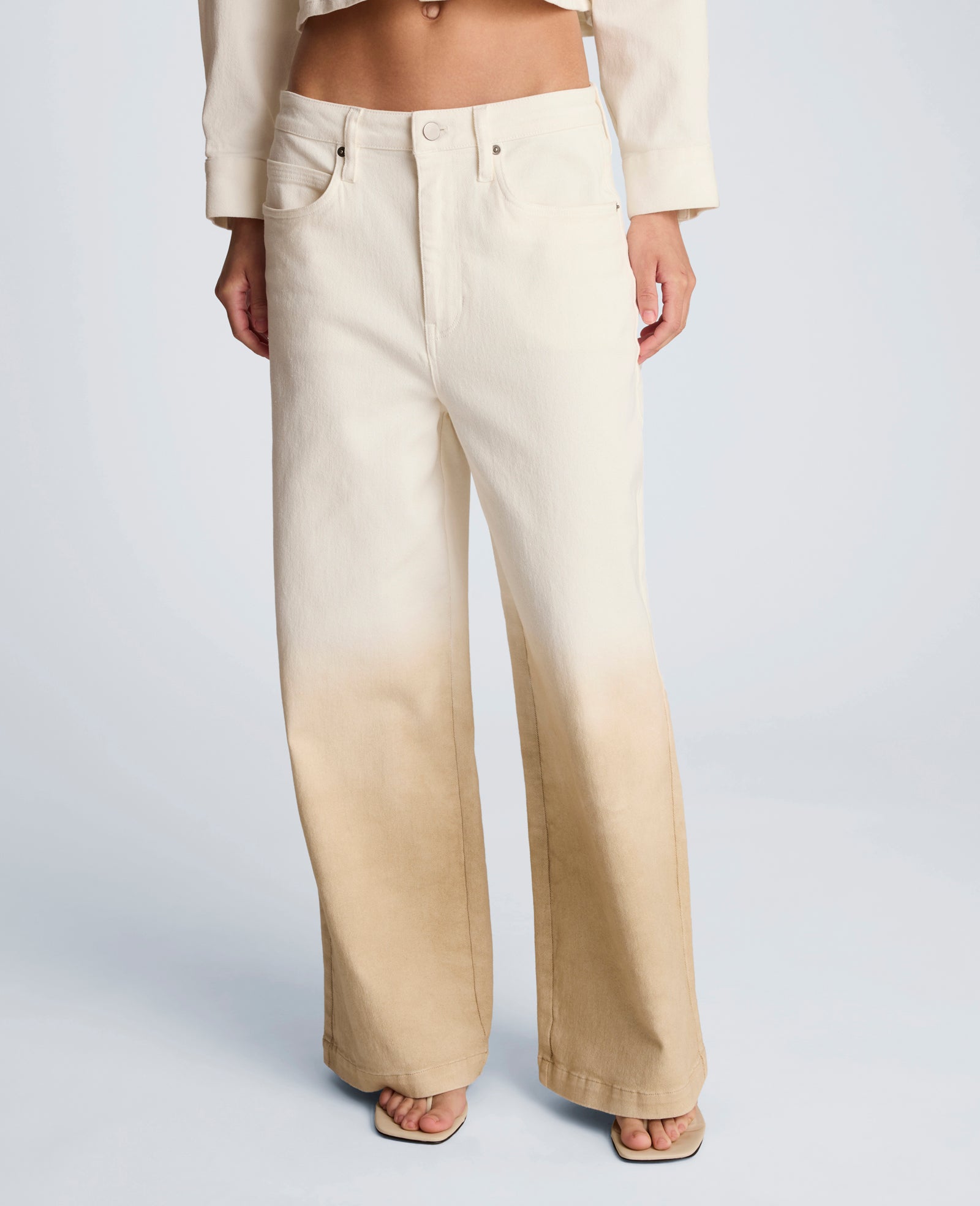Kenneth Cole Reaction Clothing Gradient Fly Front High Rise Wide Leg Comfort Stretch Denim Pant jeans tan gradient 0–14 stretch