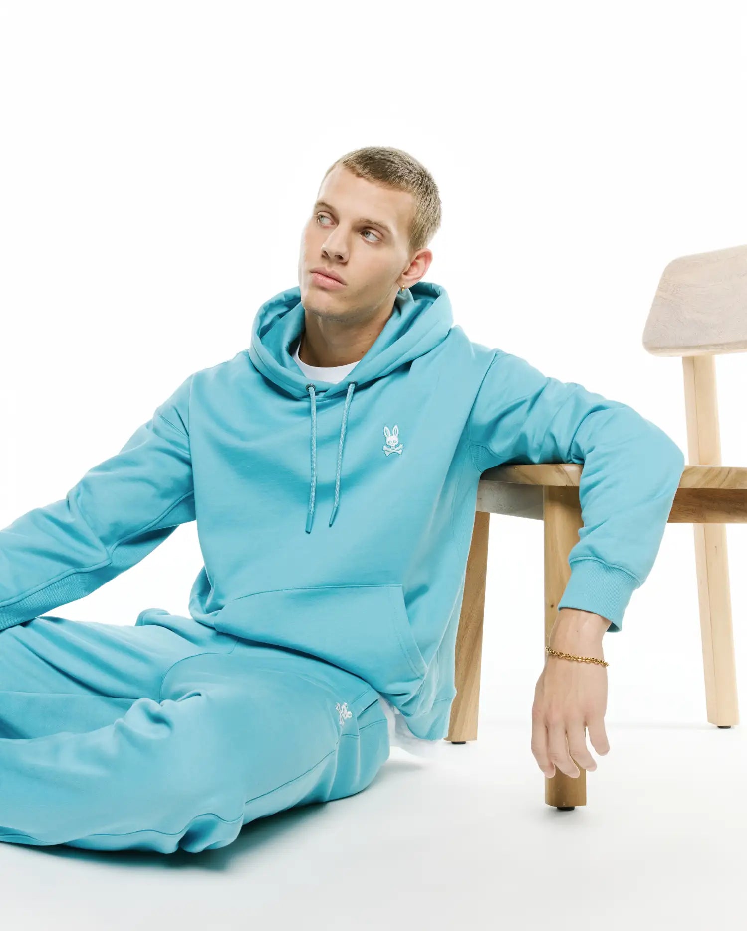 Psycho Bunny Men's Pants Terrence jogger blu in felpa garzata