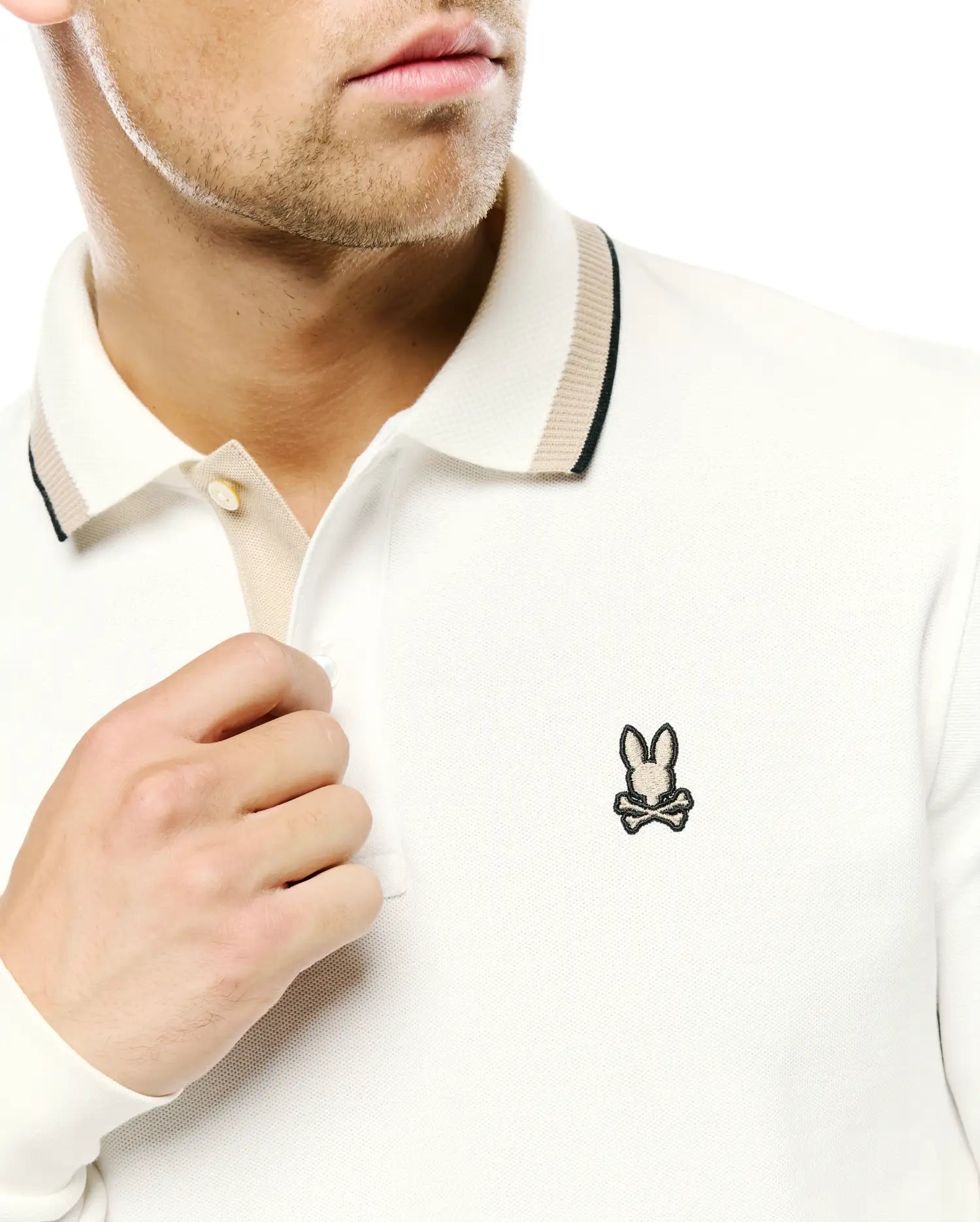 Psycho Bunny Men's Polos Grover Piqué polo uomo ecru cotone Pima