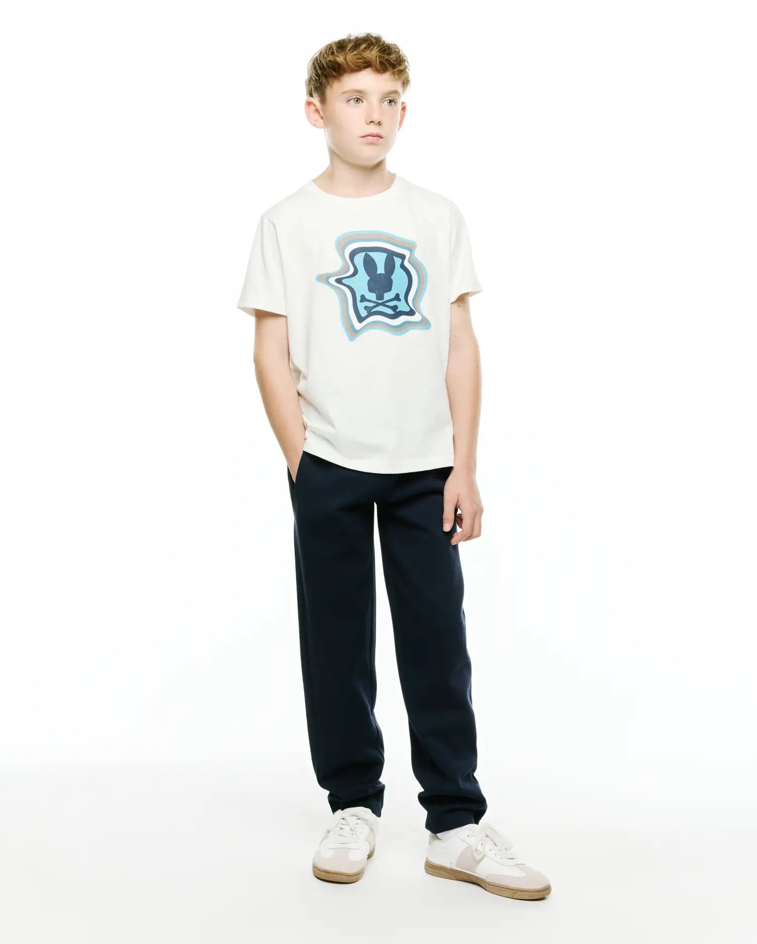 Psycho Bunny Kids Tees Kids' Klaus Pima Graphic Tee maglietta ecru cotone Pima