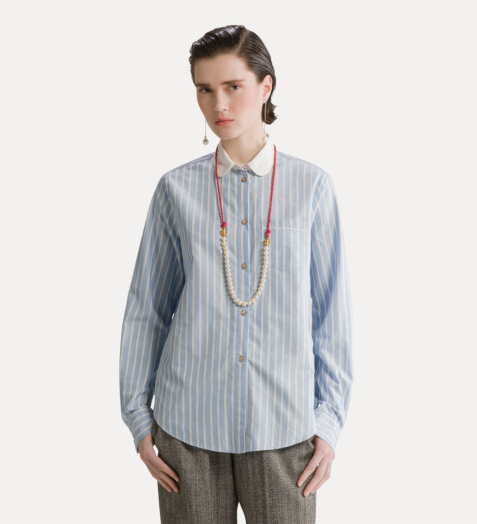Forte camicie Striped Poplin Shirt camicia a righe oxford blue