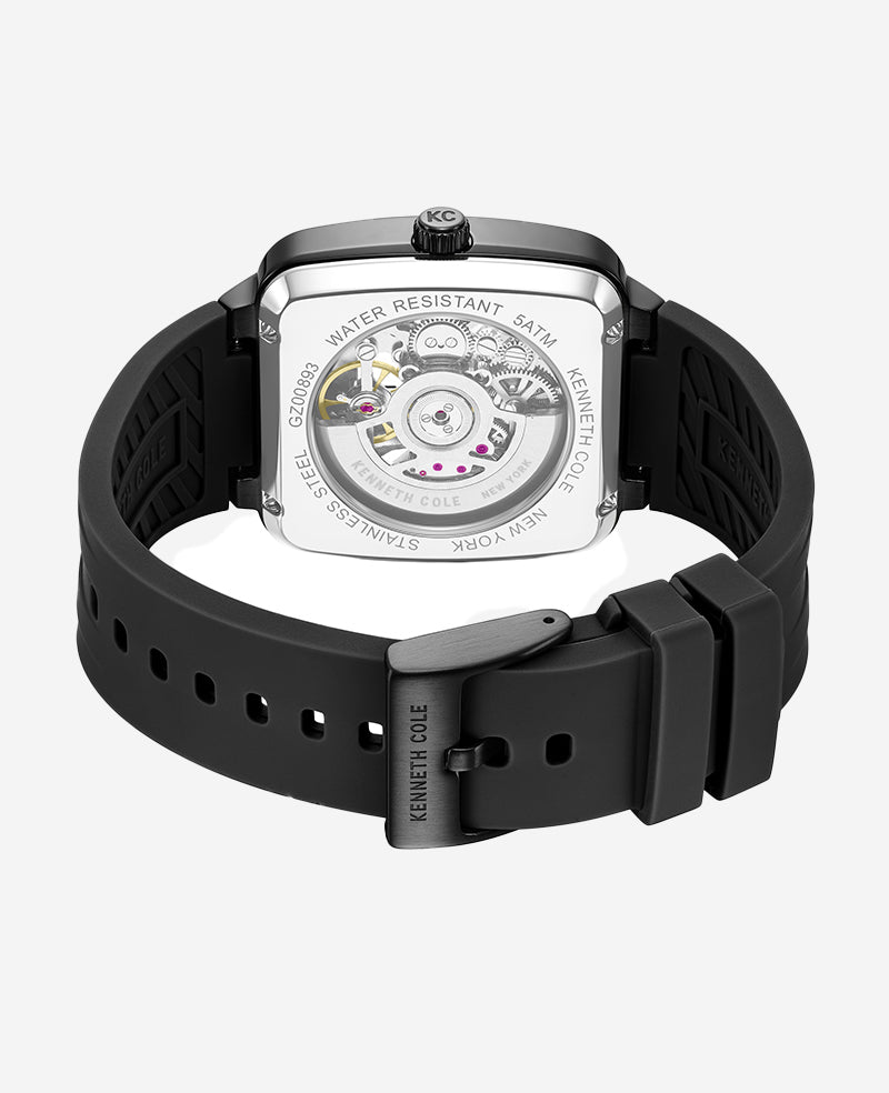 Kenneth Cole Reaction Watches Skeleton Automatic orologio nero con cinturino in silicone
