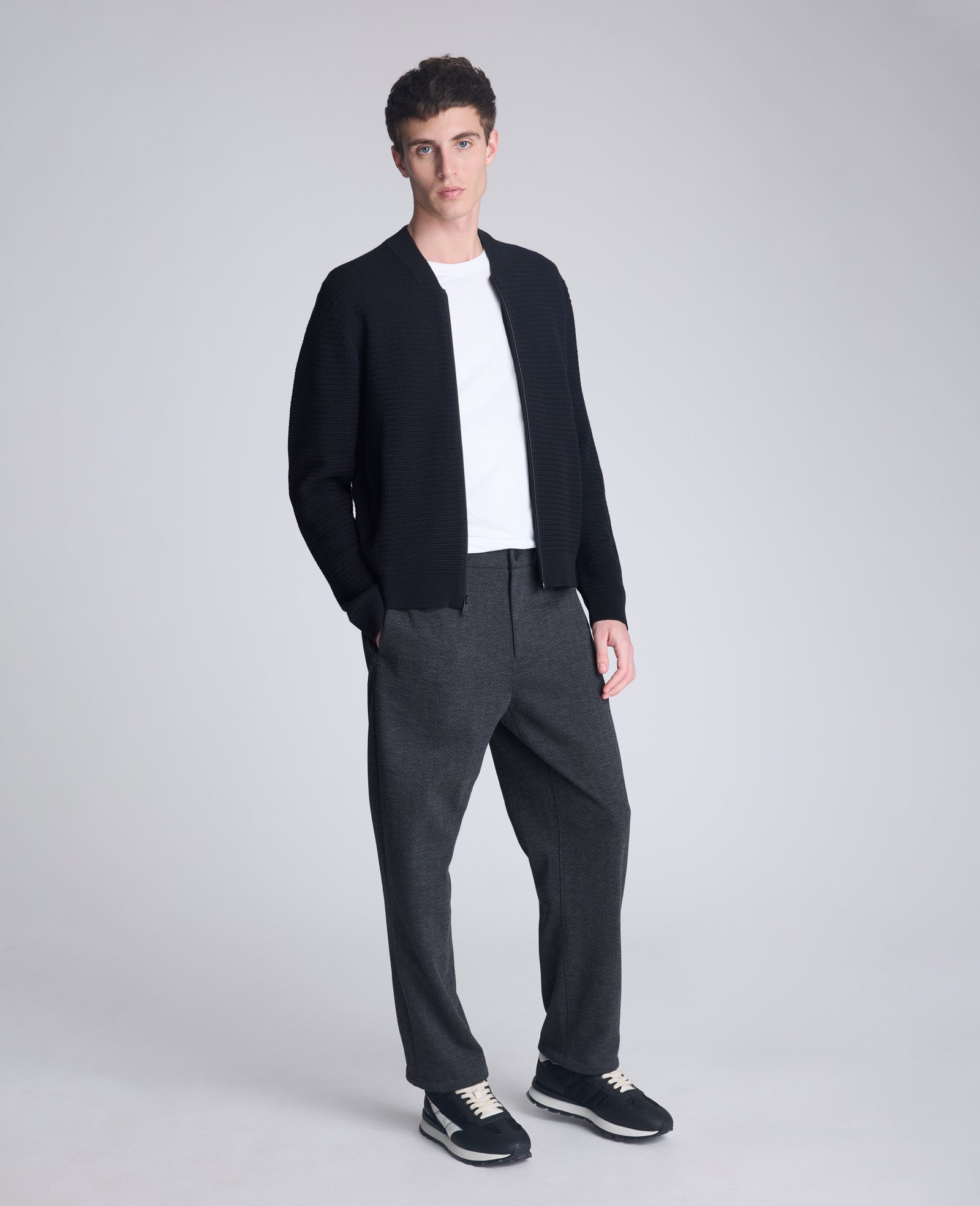 Kenneth Cole Reaction Clothing Sweater Bomber Jacket giacca bomber nera in maglia
