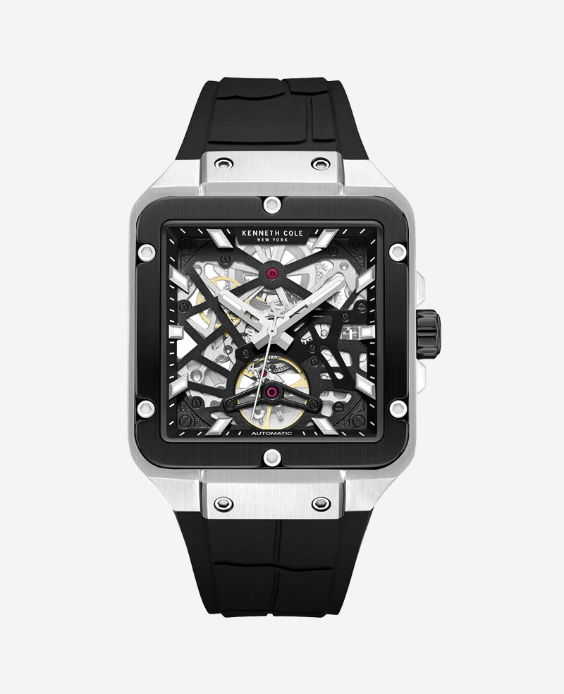 Kenneth Cole Reaction Watches Skeleton Automatic Silicone Watch orologio nero