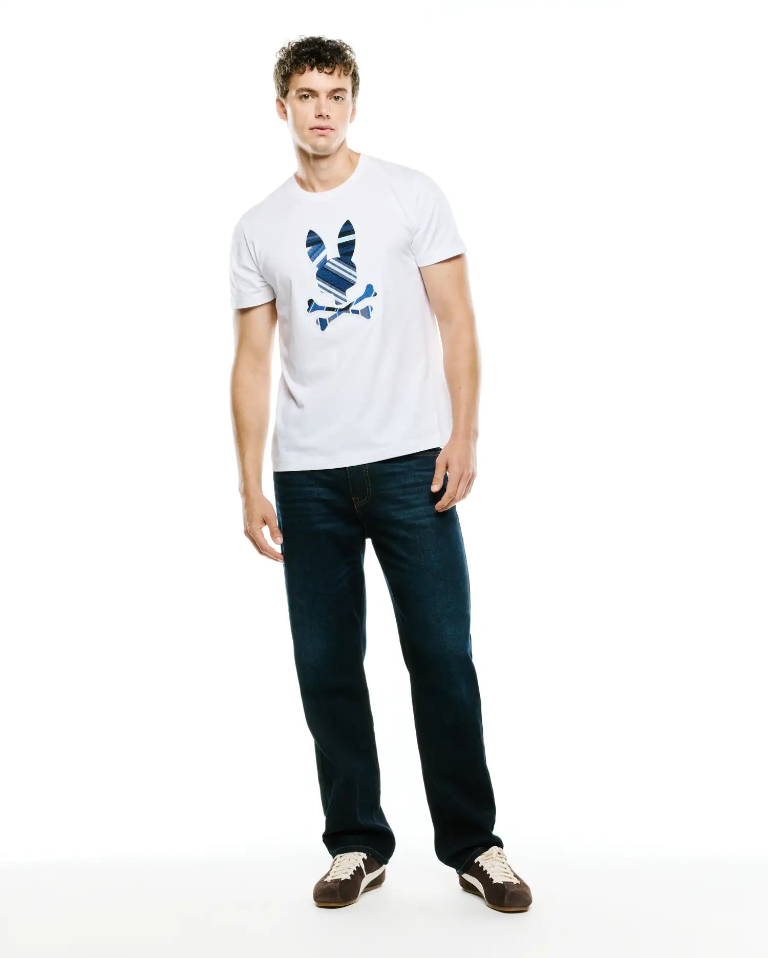 Psycho Bunny Men's Tees Drew Graphic Tee T-shirt bianca in cotone Pima