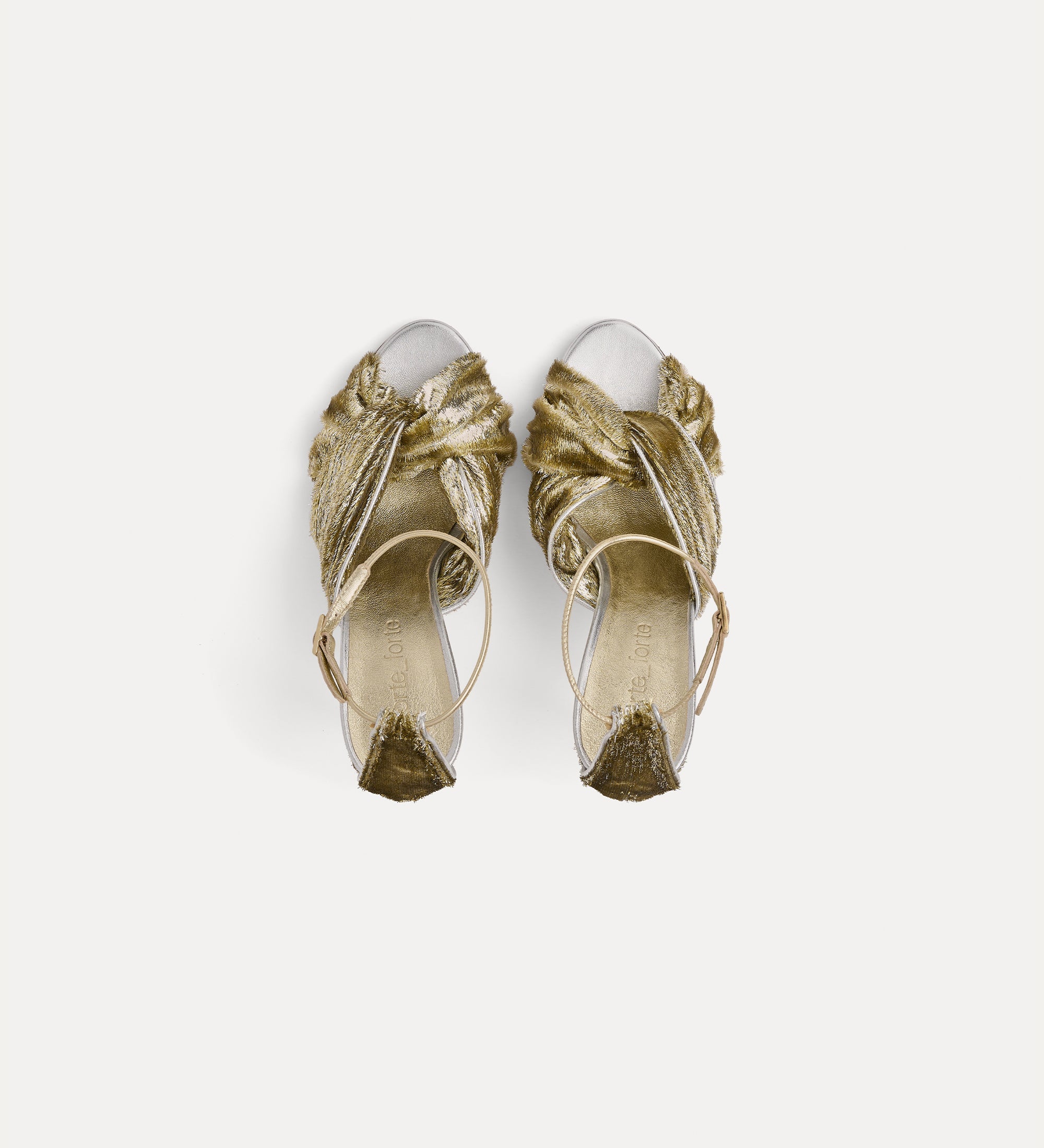 Forte scarpe Lurex Velvet Heeled Sandals oro giallo sandali con tacco