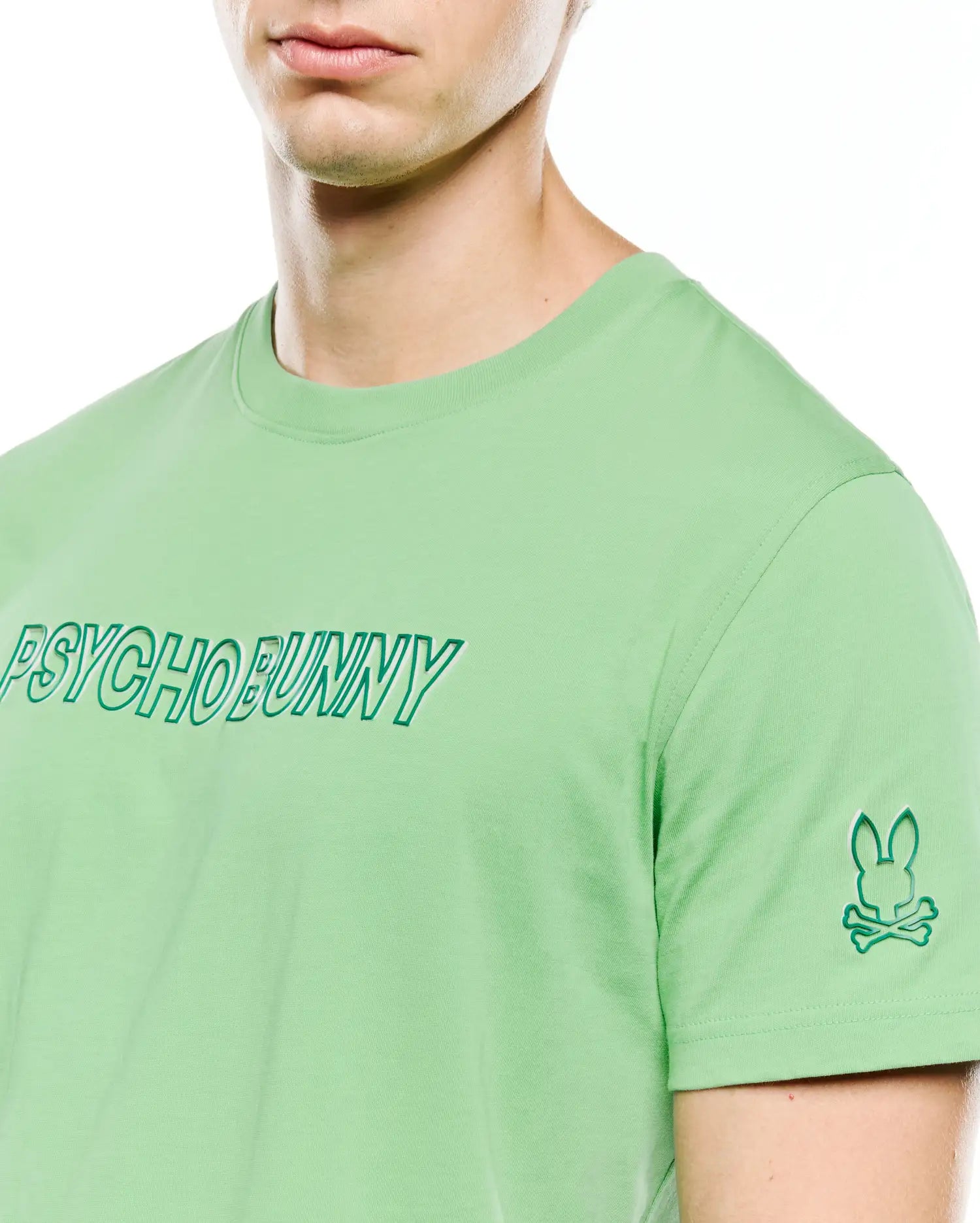 Psycho Bunny Men's Tees Joji Wordmark Graphic Tee maglietta verde