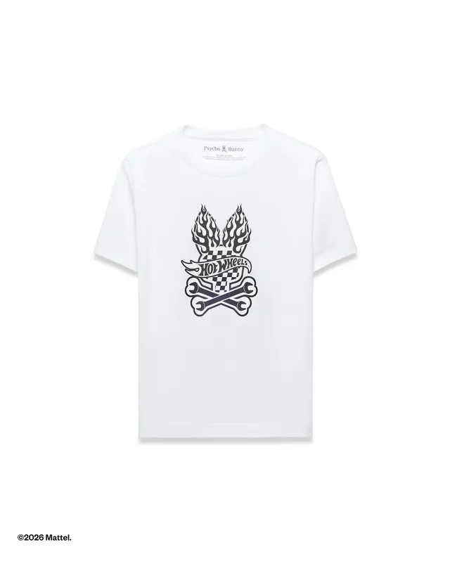 Psycho Bunny Kids Tees Hot Wheels Graphic T-shirt bianca cotone Pima