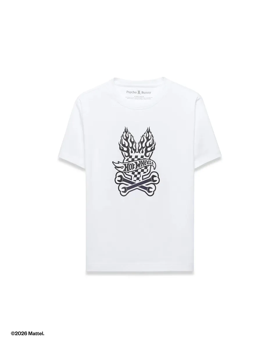 Psycho Bunny Kids Tees Hot Wheels Graphic T-shirt bianca cotone Pima