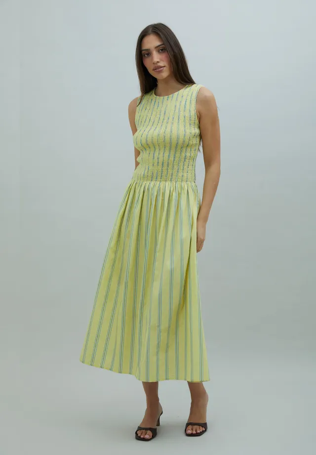 House Of Sunny Women's Dresses STRIPED RUCHED DRESS vestito midi righe