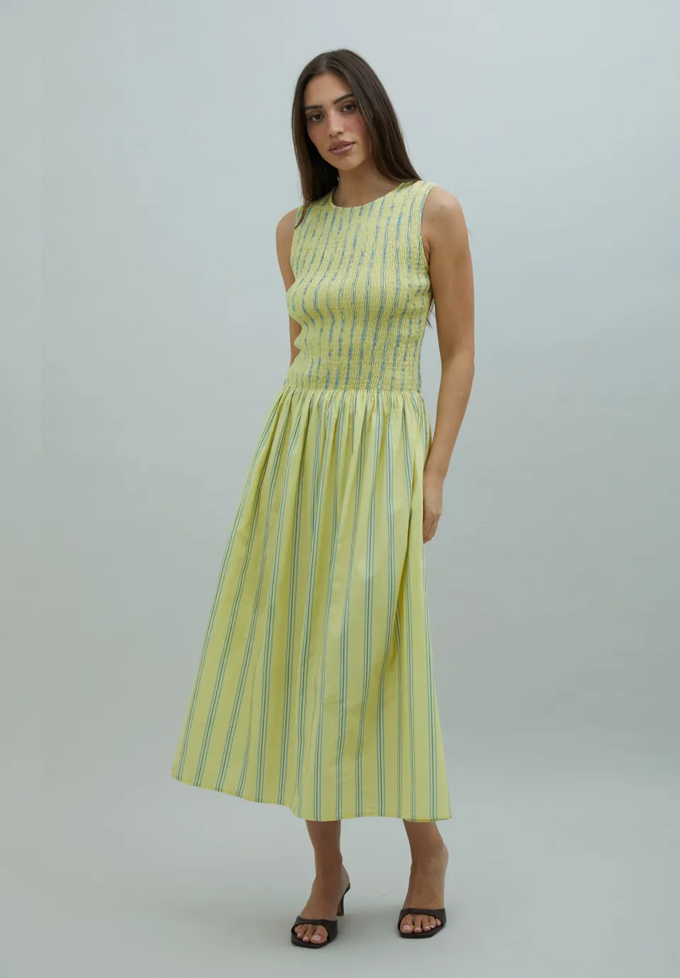House Of Sunny Women's Dresses STRIPED RUCHED DRESS vestito midi righe