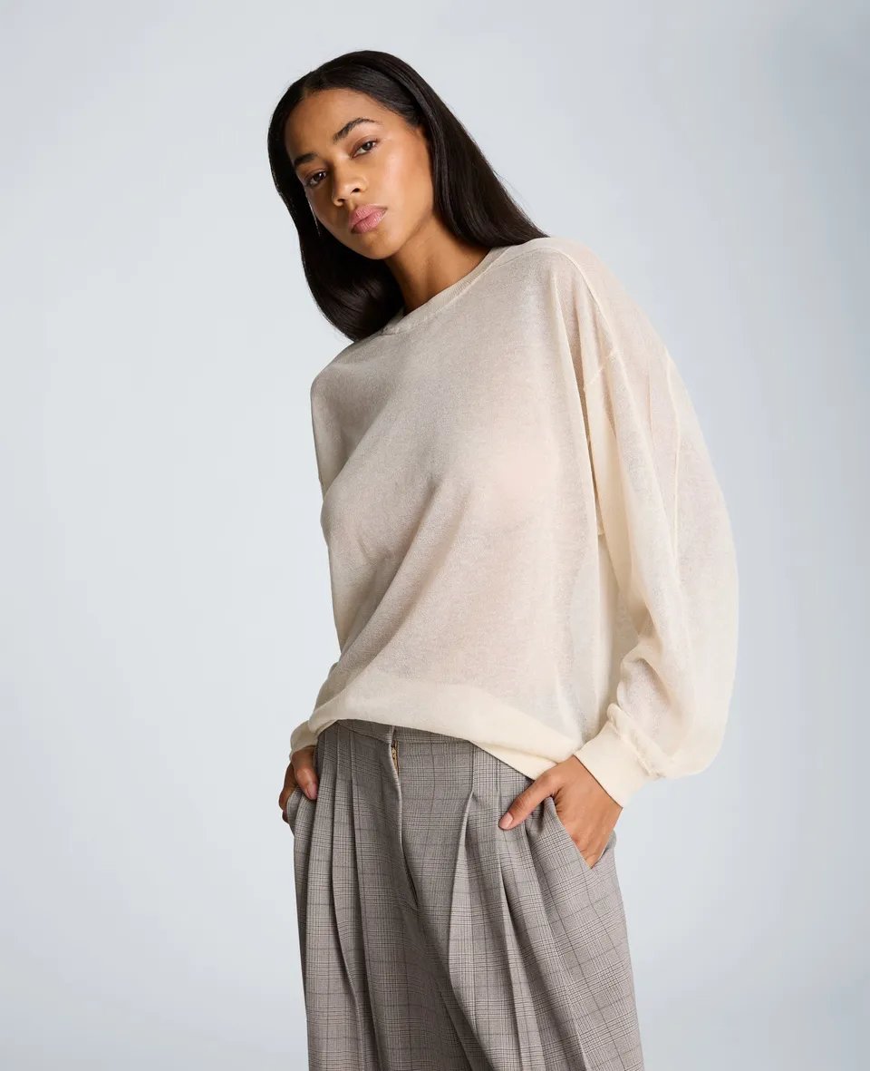 Kenneth Cole Reaction Clothing Sheer Crew Neck Sweatshirt felpa color oyster in acrilico