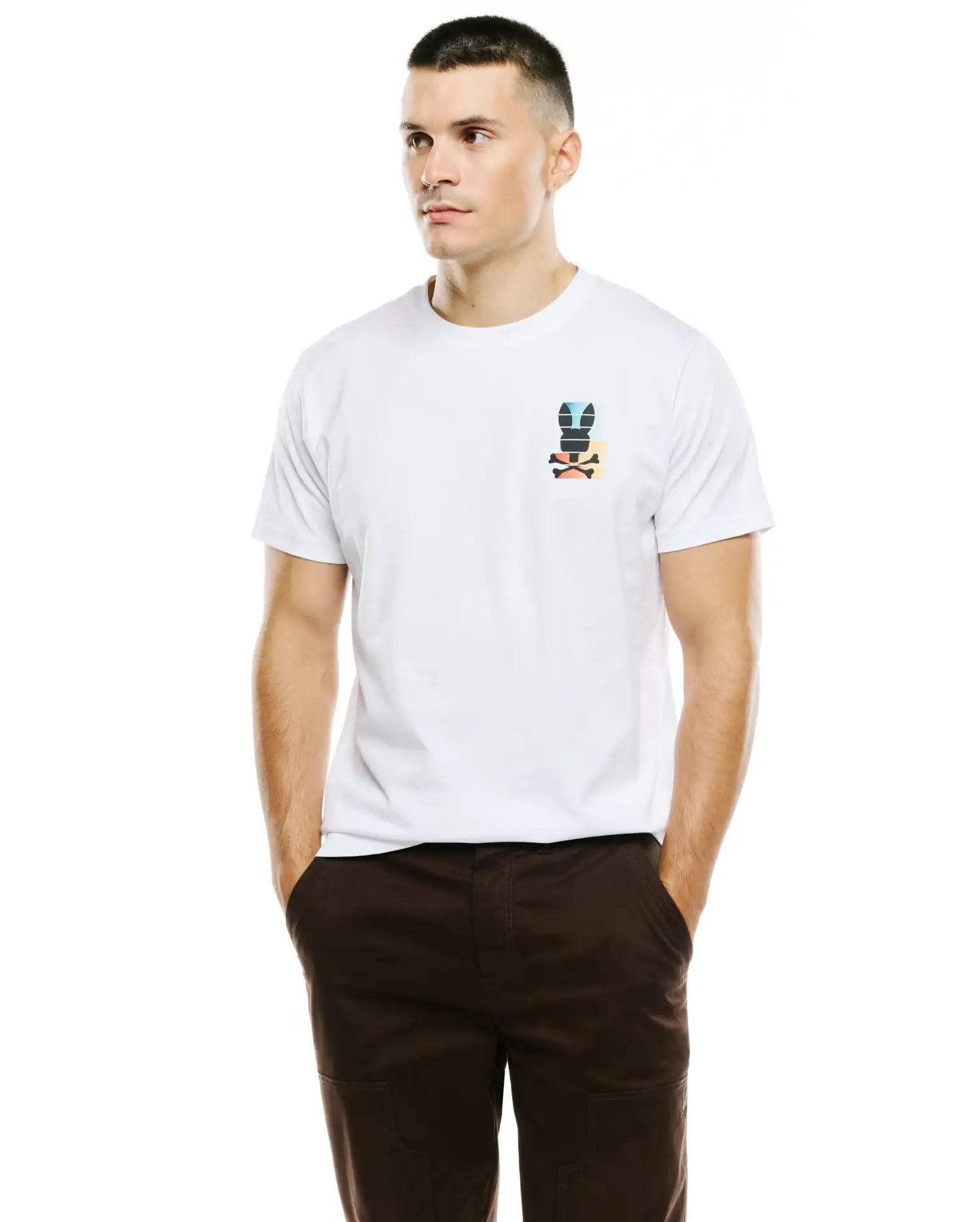 Psycho Bunny Men's Tees Cyprian Back Graphic Tee maglietta bianca