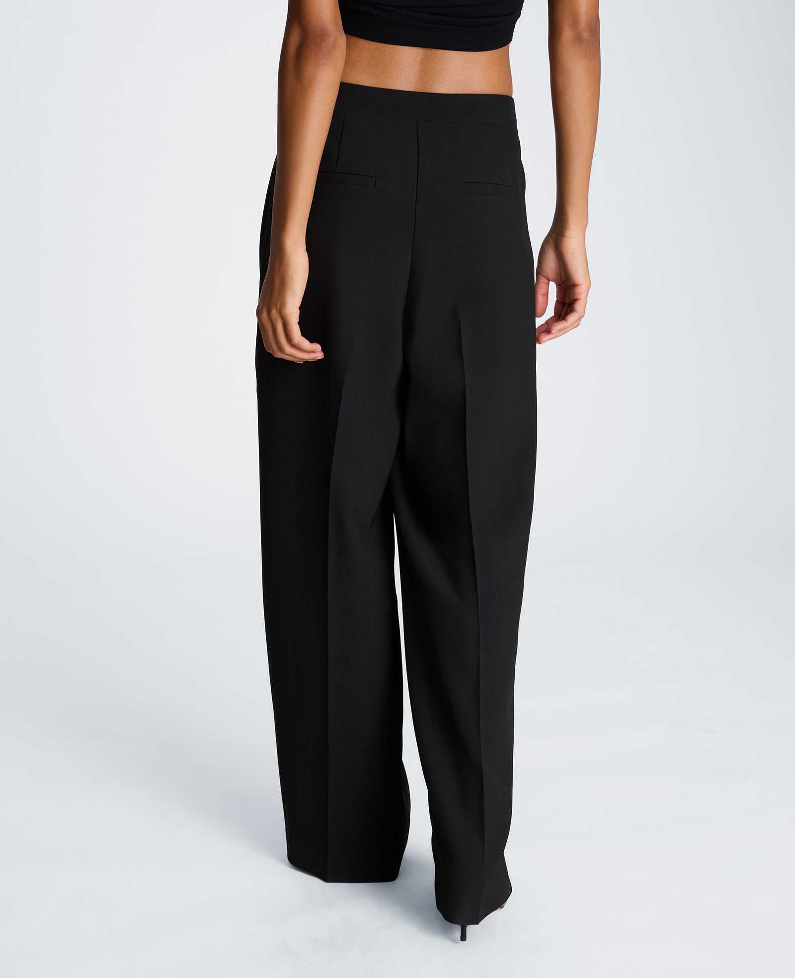 Kenneth Cole Reaction Clothing Fly Front High Rise Side Striped Wide Leg Pant pantaloni neri a vita alta