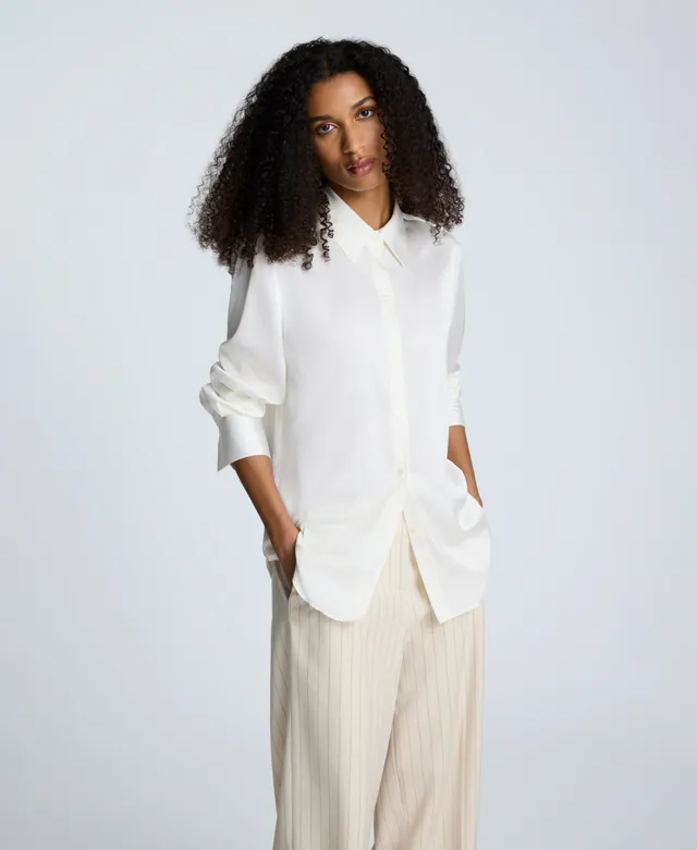 Kenneth Cole Reaction Clothing Satin Button Front camicia oyster in raso