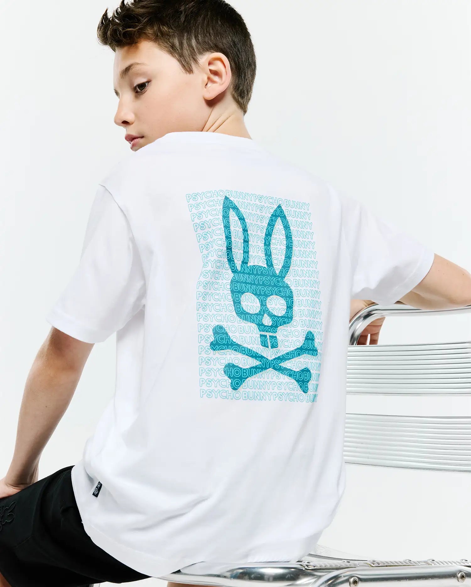 Psycho Bunny Kids Tees KIDS MAURICE BACK GRAPHIC TEE - KT0200307 t-shirt bianca in cotone Pima