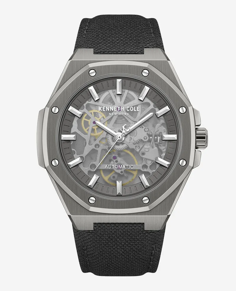 Kenneth Cole Reaction Watches Skeleton Automatic Nylon Strap Watch orologio Gunmetal automatico