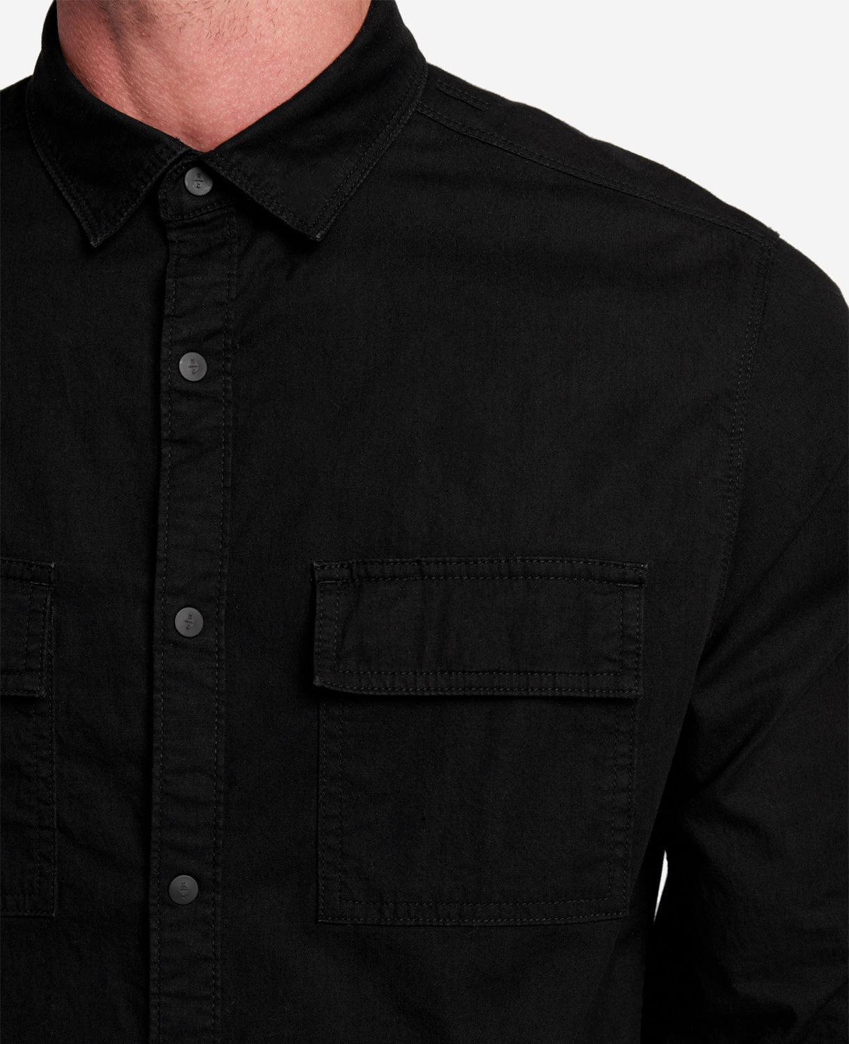 Kenneth Cole Reaction Clothing Slim-Fit Organic Stretch Denim Two Pocket Shirt camicia nera