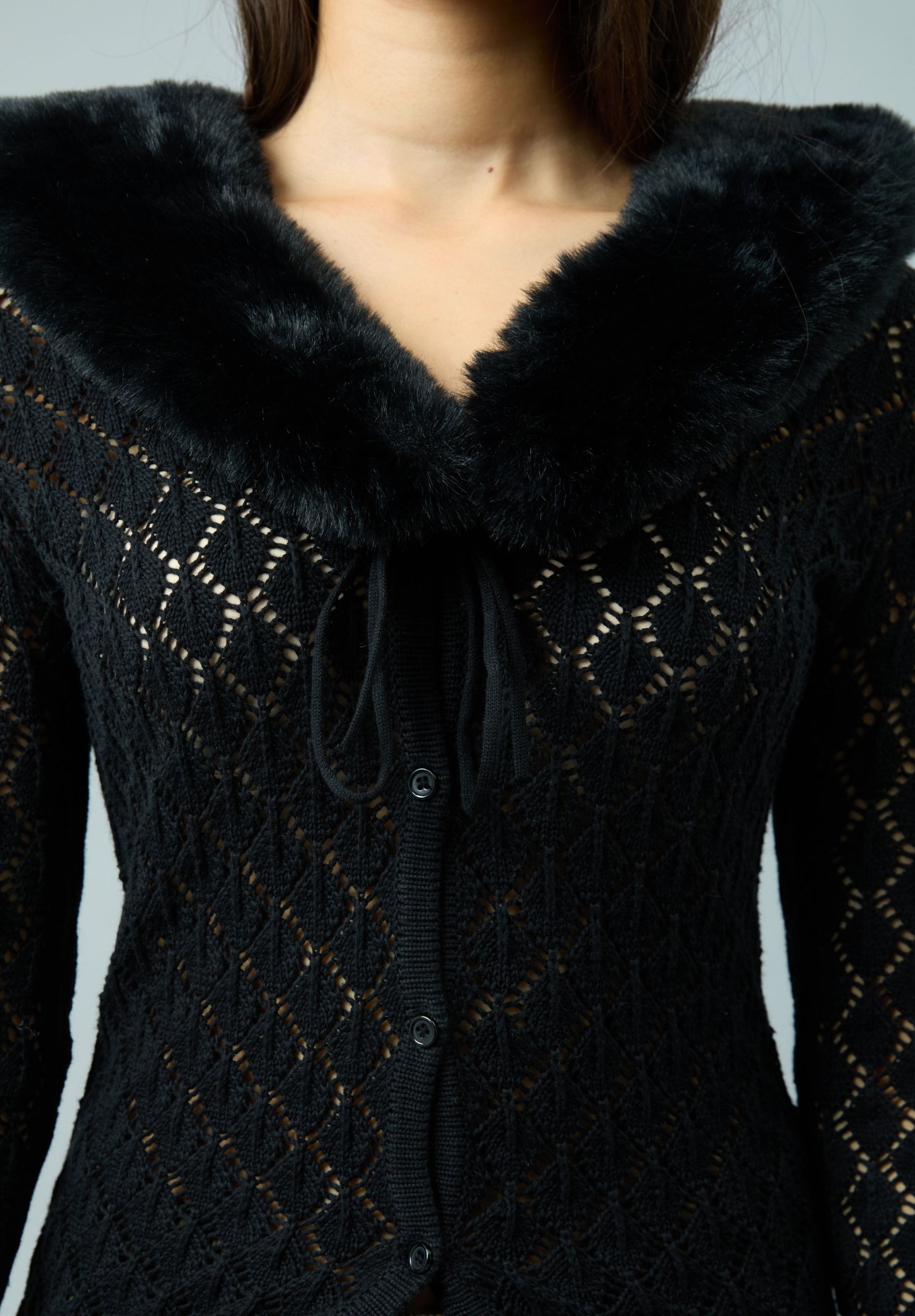 House Of Sunny Women's Knitwear Black Fur Collar Peggy maglia nera in cotone