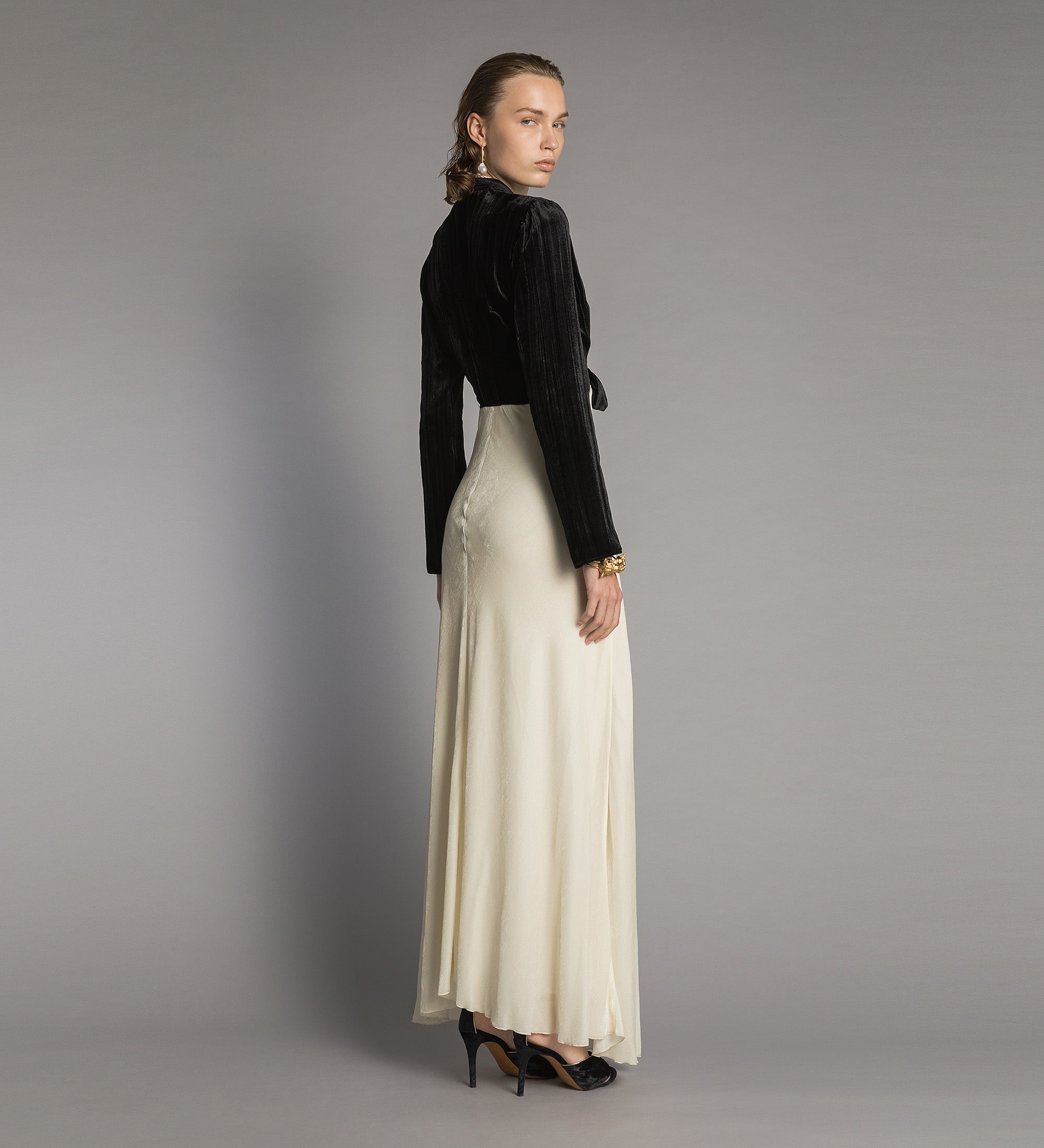 Forte abiti Velvet and Cupro Dress with Lace black abito lungo