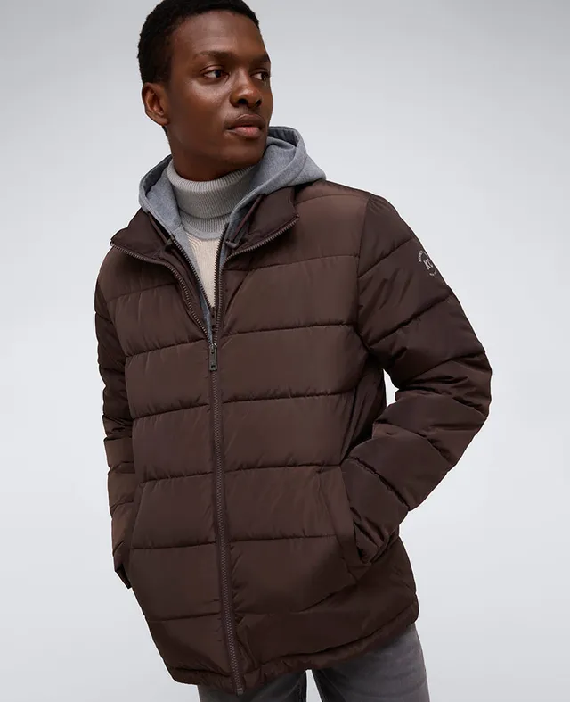 Kenneth Cole Reaction Clothing Puffer with Attached Jersey Hood piumino marrone cioccolato S-XXL imbottito