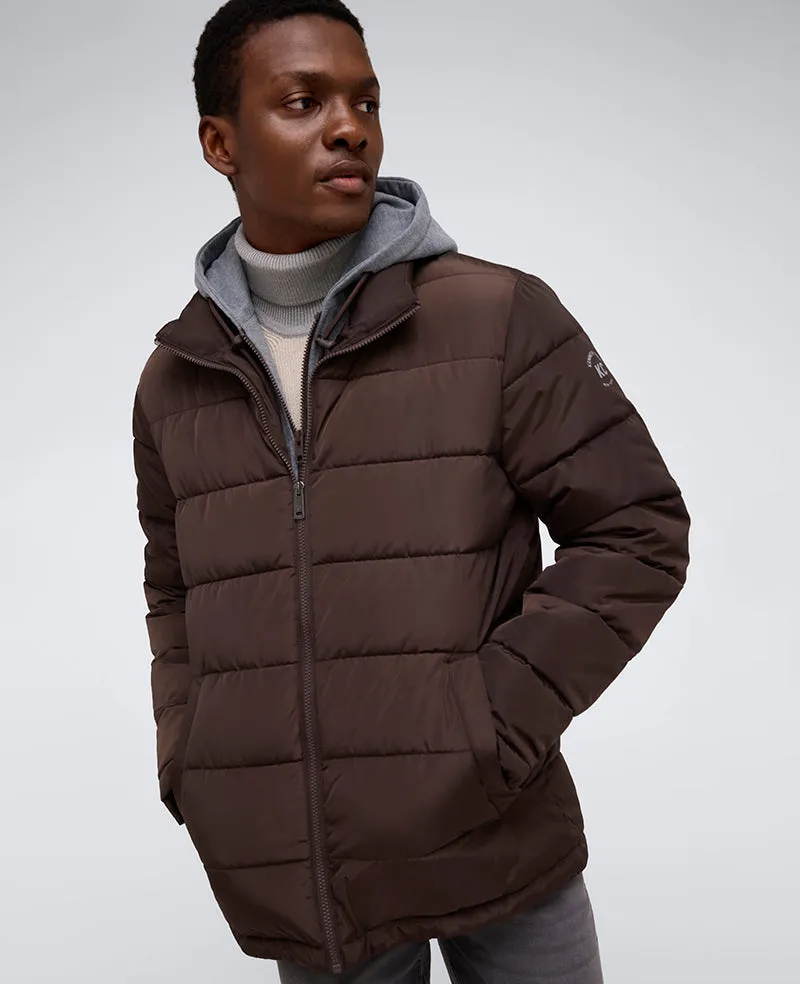 Kenneth Cole Reaction Clothing Puffer with Attached Jersey Hood piumino marrone cioccolato S-XXL imbottito